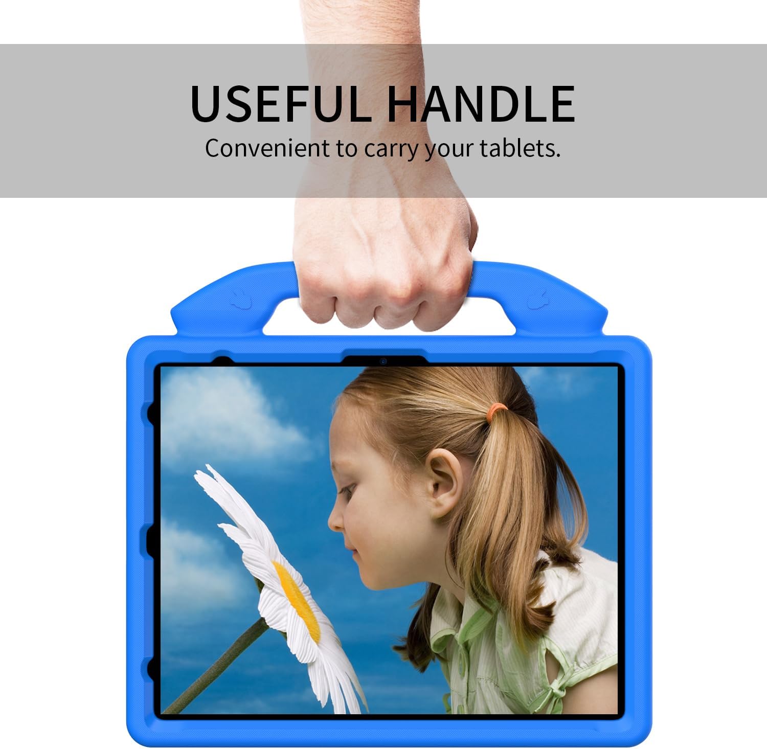 Compatible with iPad Air 13 Inch M2(2024)/Pro 13 inch (2024) M4 Kids Case,Impact-Resistant Shell Compatible with iPad Air 13 Inch Lightweight EVA Case with Carry Handle and Kickstand (Blue)