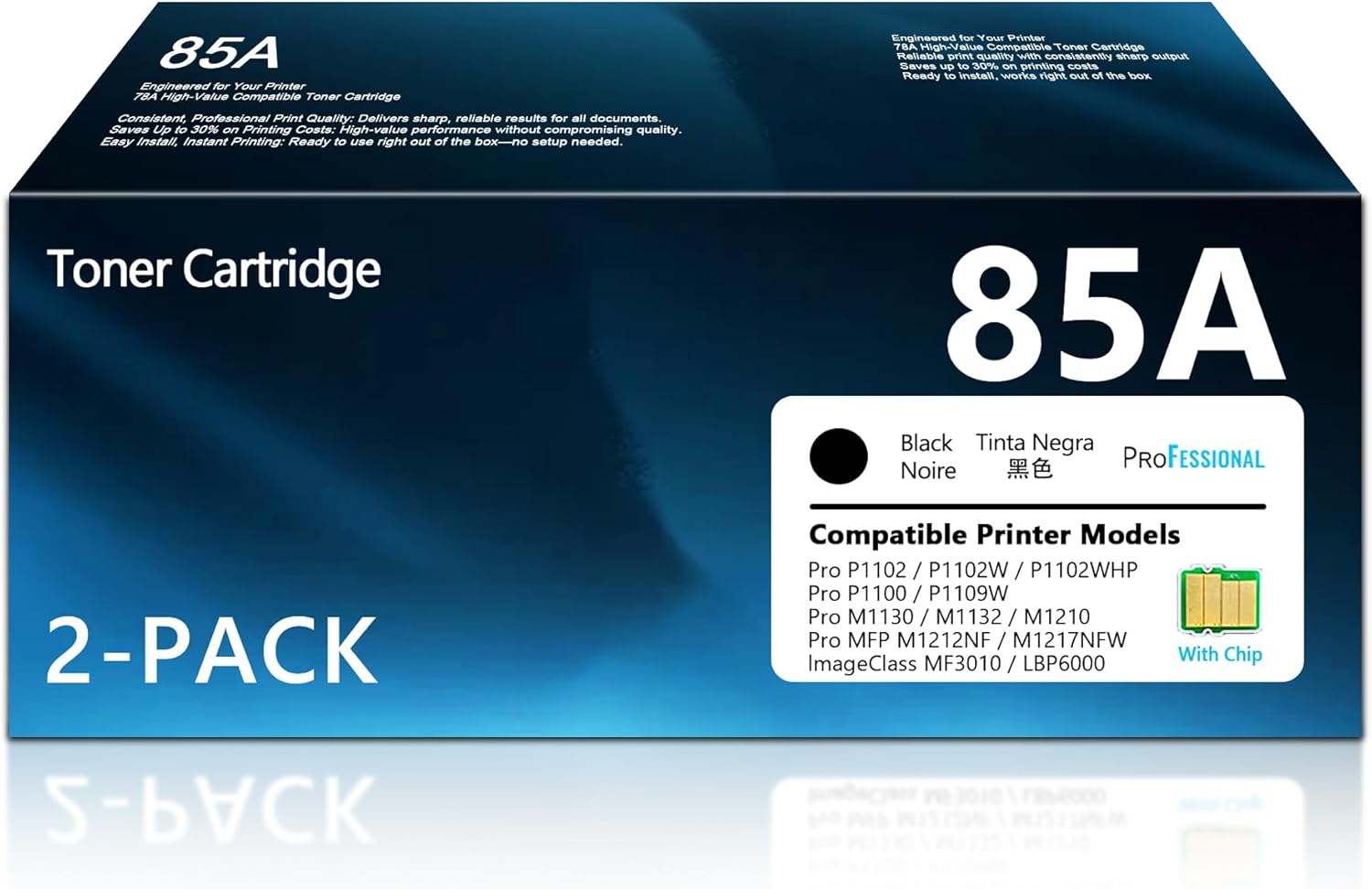 85A CE285A Toner Cartridge Black with Chip Replacement for HP85A CE285A CE285 Toner Compatible for Laser Jet Pro P1102w M1212nf MFP P1109w M1217nfw P1102 P1100 M1132 M1210 1102w Printer 85A (2 Pack)