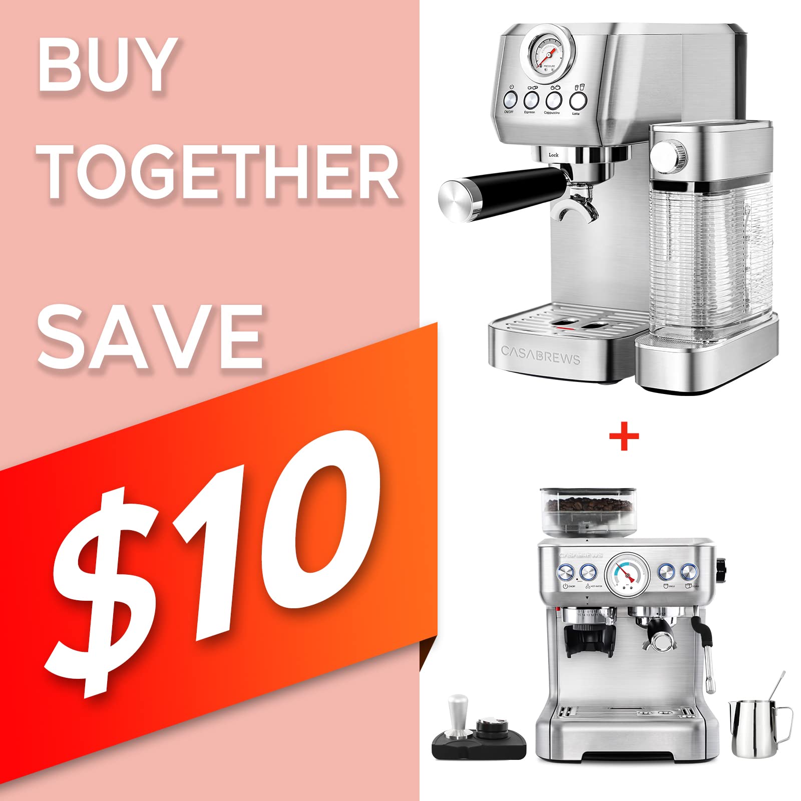 Casabrews Espresso Machine With Grinder And Milk Frother Steam