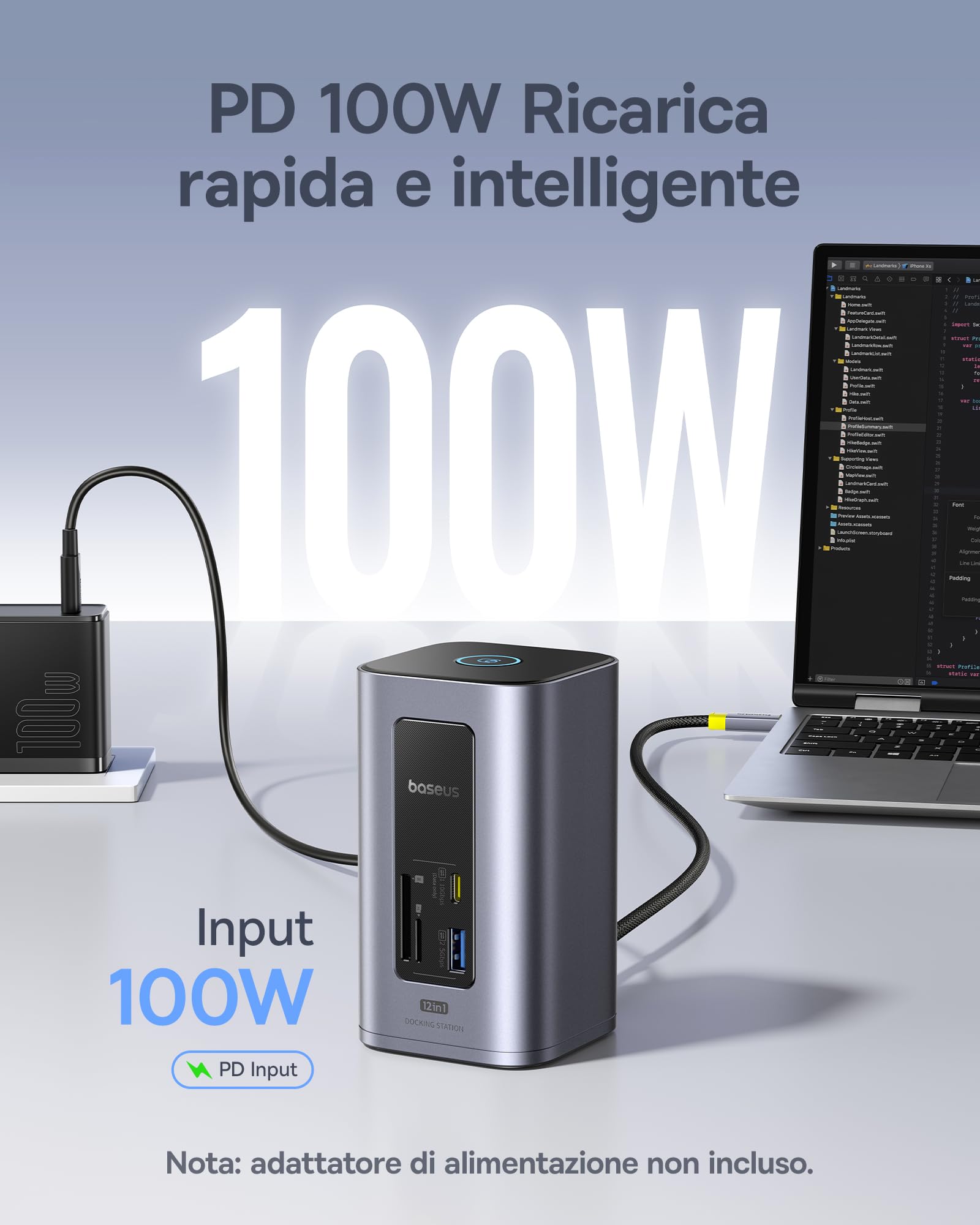 Baseus Nomos Air 12 in 1 Docking Station 2 Monitor per Windows, con 4K HDMI, 10Gbps USB-C/A, SD/TF, 100W PD, Gigabit Ethernet, Compatibile con Laptop HP/Lenovo/Dell/Acer