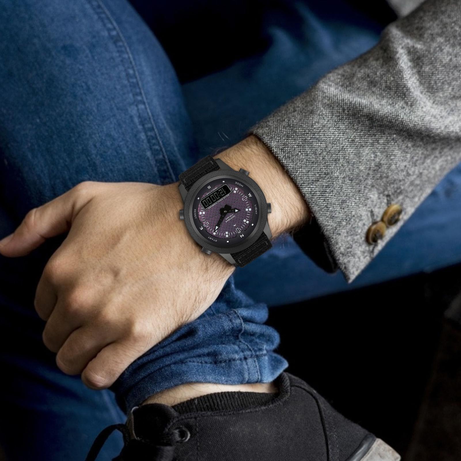 Reloj con Brújula para Exteriores, Reloj Solar Digital Multifuncional con Pantalla Dual para Viajes y Caminatas