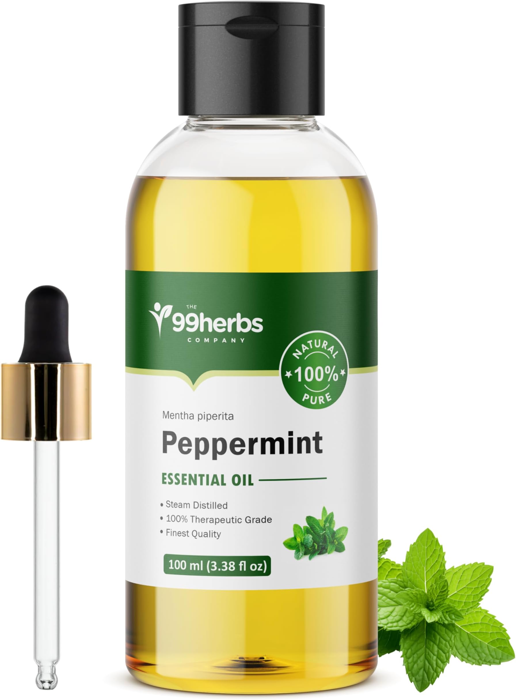 Peppermint Essential Oil 100ml with Dropper | Value Pack | 100% Pure & Natural | For Aromatherapy, Skin & Hair Care, DIY Use