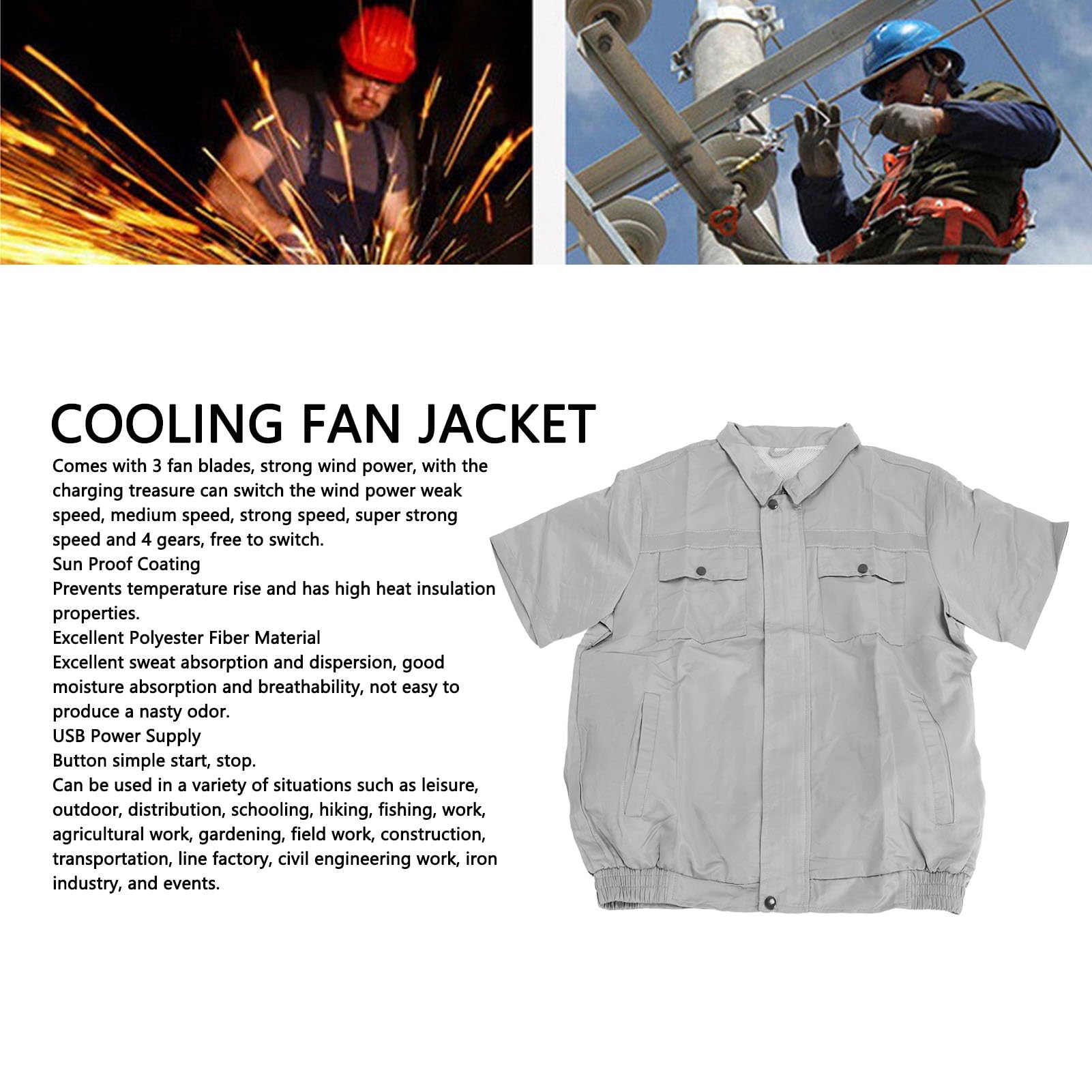 Chłodzące Ubrania Wentylatorów, ładowna Kurtka Klimatyzatorowa z 3 Potężnymi Wentylatorami do Pracy w Upałach, Wicking i Kurtka Chłodząca Zasilana Przez USB dla Mężczyzn - 4