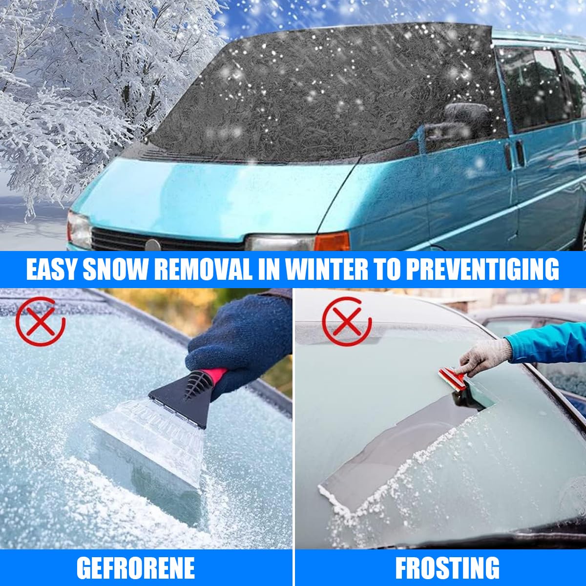 Schneeschutz Frontscheibenabdeckung Für Auto- Eisschutz, Abdeckung Anti Frost Ice Staub Fenster Abdeckung Sonnenschutz, Scheibenabdeckung Für Transporter Windschutzscheiben(T6-Schwarz)