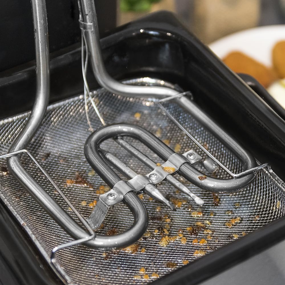 Cecotec Friteuse électrique avec huile Cleanfry 1,5 l, 1 000 W, acier inoxydable, filtre OilCleaner, température 190 °C, cuve émaillée, passe au lave-vaisselle, indicateur lumineux, surchauffe