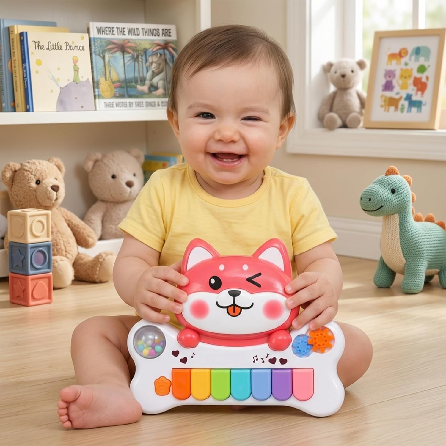 HERBASTRY Dog Musical Piano Toy for Kids Educational Animal Keyboard Toy for Toddlers 18 Month+ Light Up Baby Piano with Colorful Keys, Sound & Music Modes 1