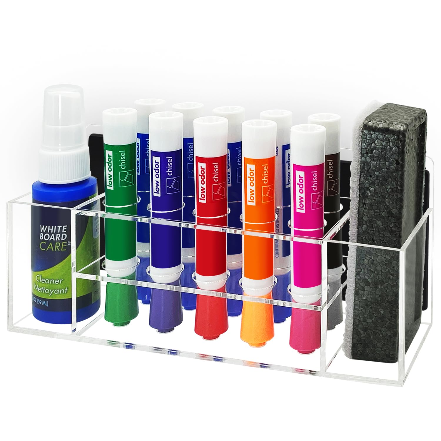 VieFantaisie Acrylic Magnetic Dry Erase Marker Holder, 10 Slots Clear Magnetic Marker Pen Holder, Magnet Storage for Whiteboard, Desk, Office,