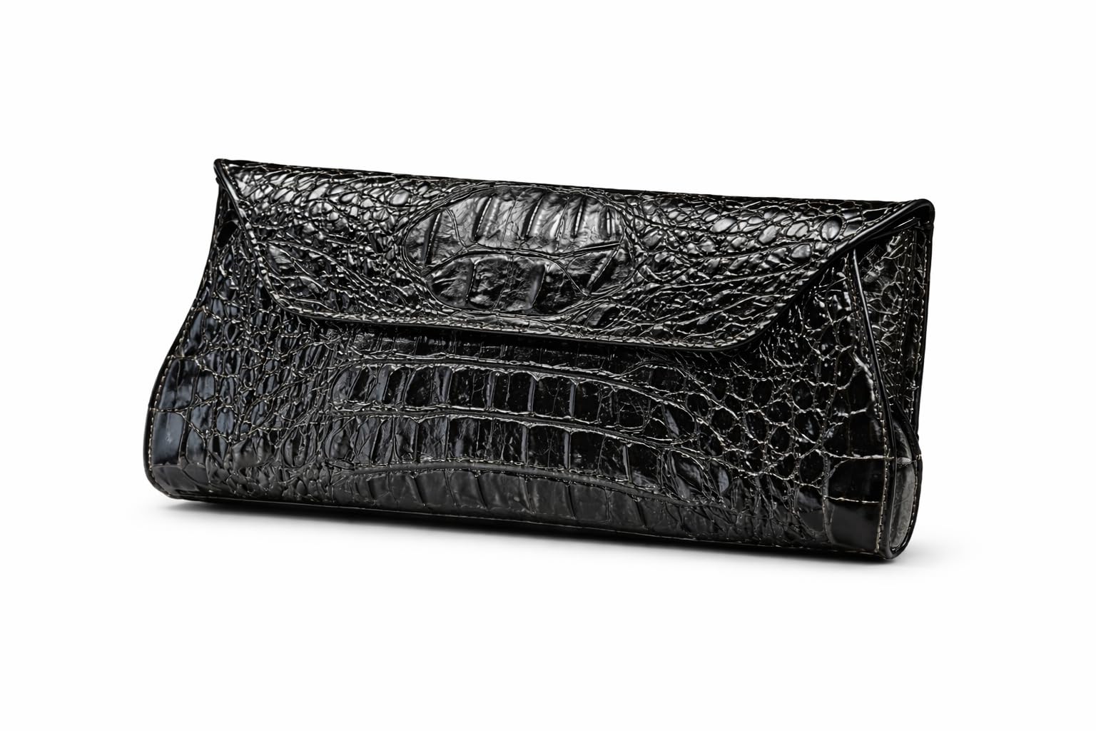 Pochette da donna bicolore con stampa coccodrillo goffrata, elegante borsa a tracolla in pelle