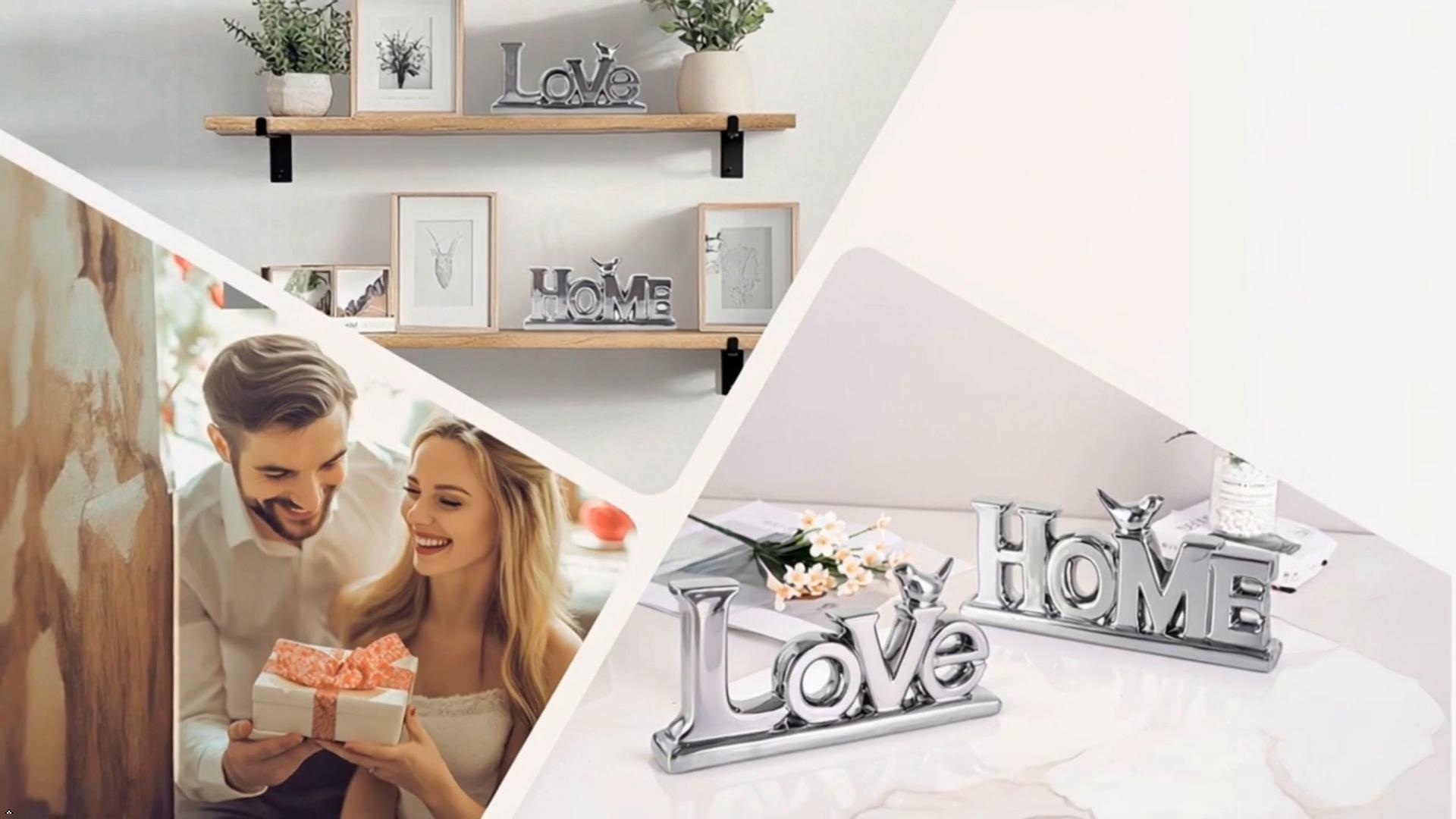 Figura decorativa Love en cerámica blanca y dorada set 2 miniatura 7
