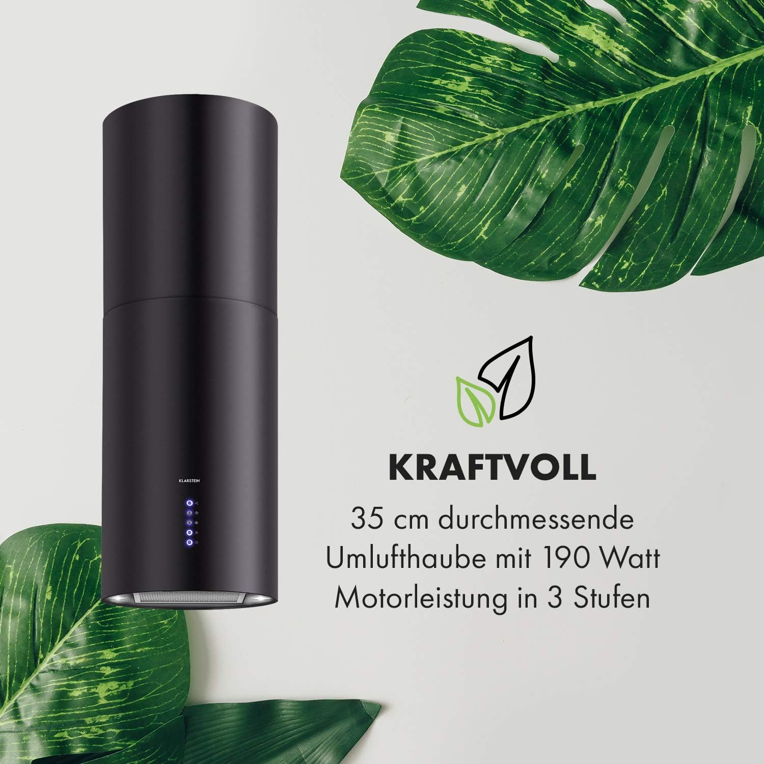 Klarstein Beretta Island Hood Island Hood 35 cm Diameter 60 cm Lid Exhaust Air Circulating Air 650 m³ / h Includes Activated Carbon Filters Energy Efficiency Class C Black