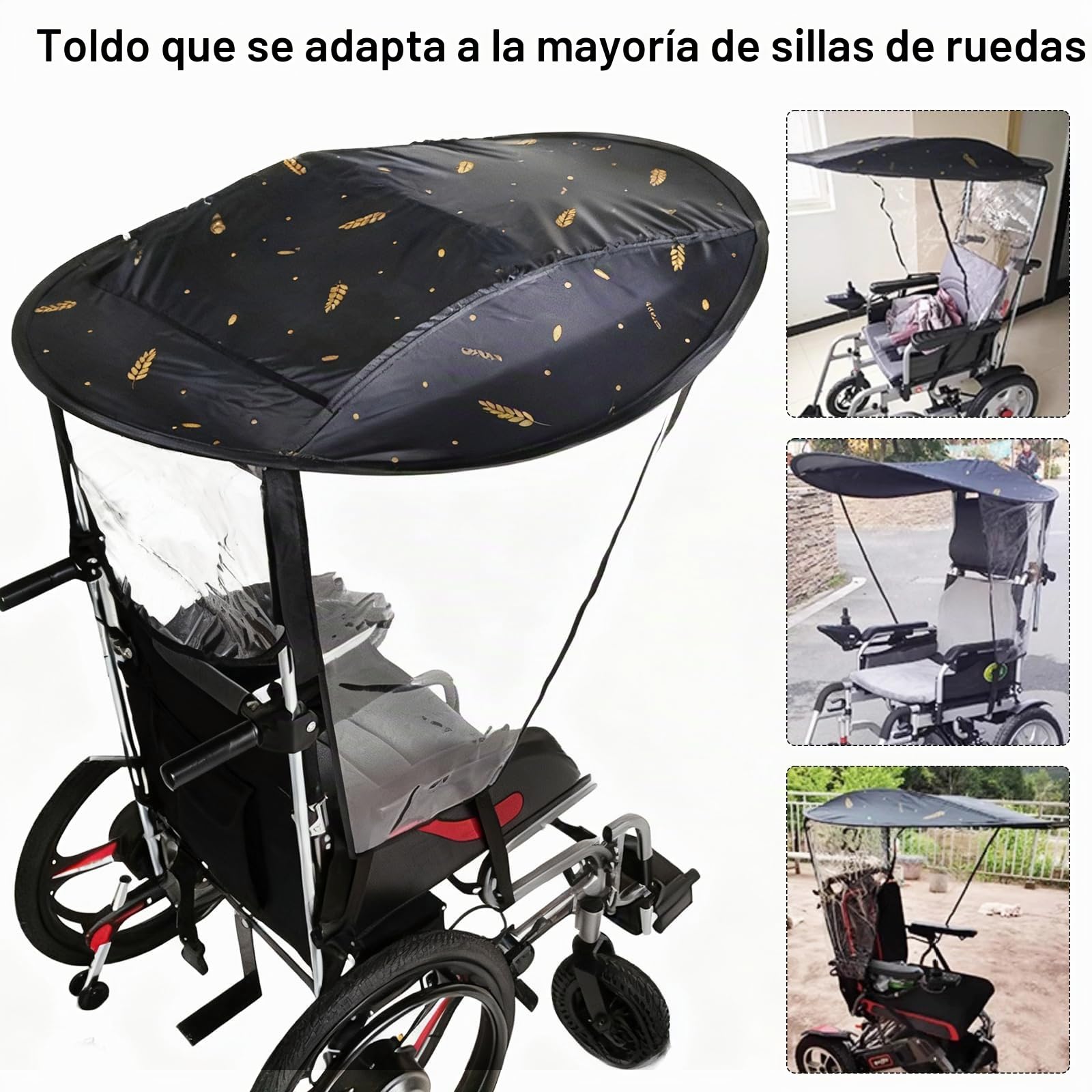 Toldo para Silla de Ruedas Eléctrica, Ajustable Protección Solar y Lluvia, Resistente al Viento, Impermeable, Antirayos UV, Fácil Instalación Compatible con Sillas Manuales y Eléctricas