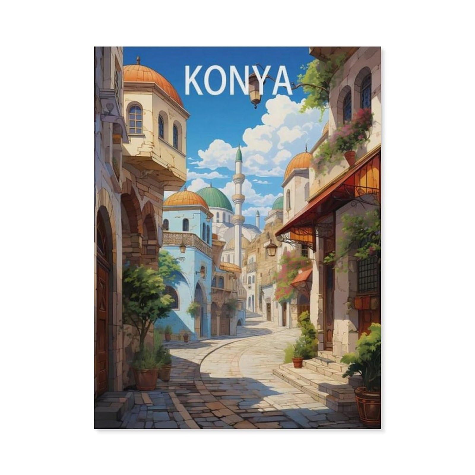 Jigsaw Puzzle 1000 Pieces for Adults，Konya Turkey Road Vintage Travel Poster，Teens Boys Girls Puzzles Difficult Thick Sturdy Pieces Challenging Puzzle for Party Games（50x70cm）-AV26