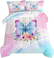 Vista 30 de HOSIMA Juego de ropa de cama para niñas con temática de caballos, juego de edredón estampado de flores de cerezo rosa con 2 fundas de almohada