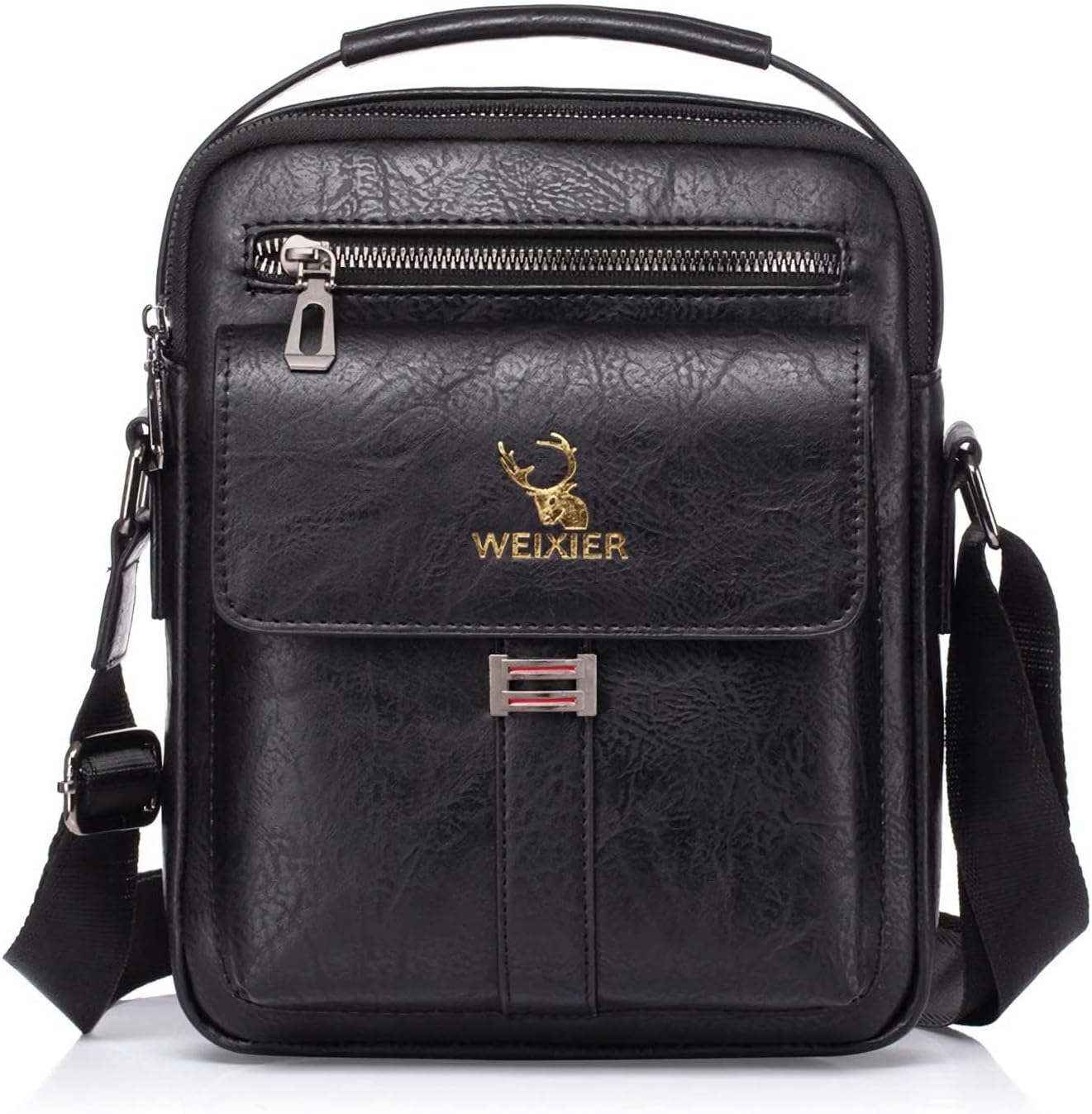 Zipper Buckle Leather Messenger Bag Crossbody Shoulder Bag Vintage Handle Bags