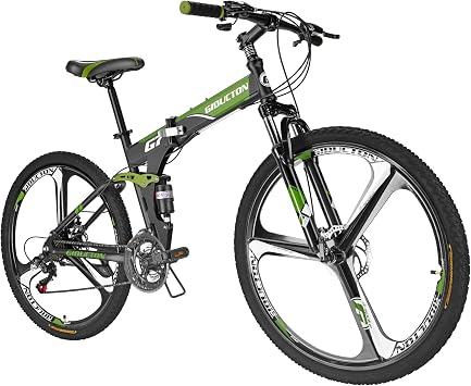 Folding Mountain Bike Mens, 27.5 in Wheel, 21 Speed, Full Suspension, Disc Brake, Shock Absorber Foldable Bike for Men Women Adults Bicycle