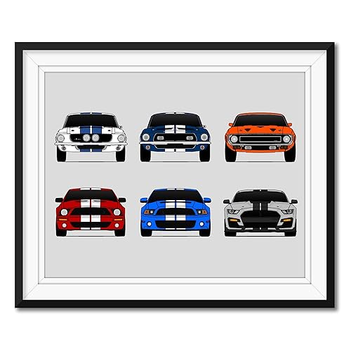 Miniatura 1 de Shelby Mustang GT500 Generations Inspired Car Poster - Handmade Print of Ford Shelby GT500 (Multi-Color Wall Art) - 17x22" Satin Print (Unframed) -