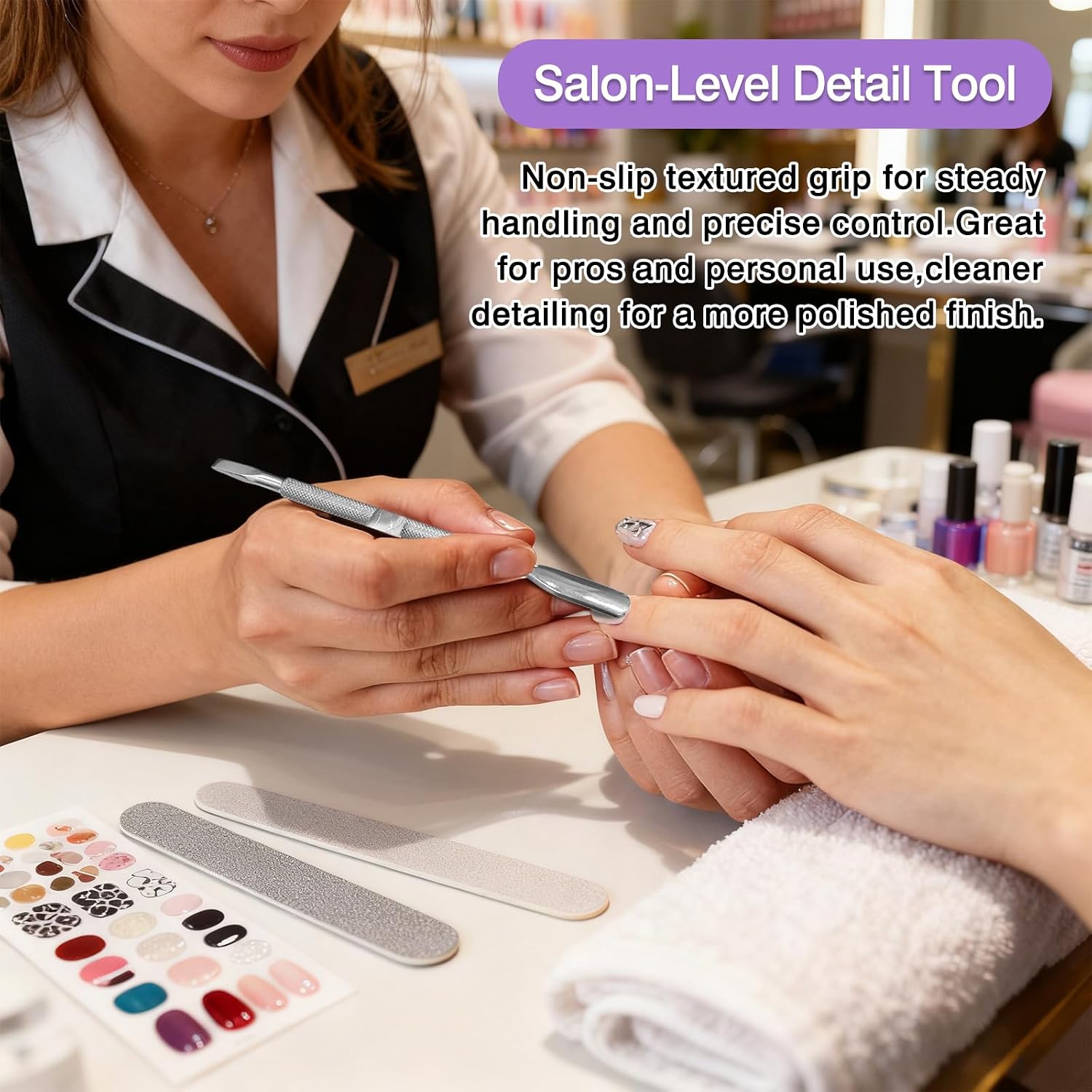 2-Piece Stainless Steel Cuticle Pusher and Spoon Nail Cleaner Set, Professional Manicure & Pedicure Tools for Fingernails and Toenails