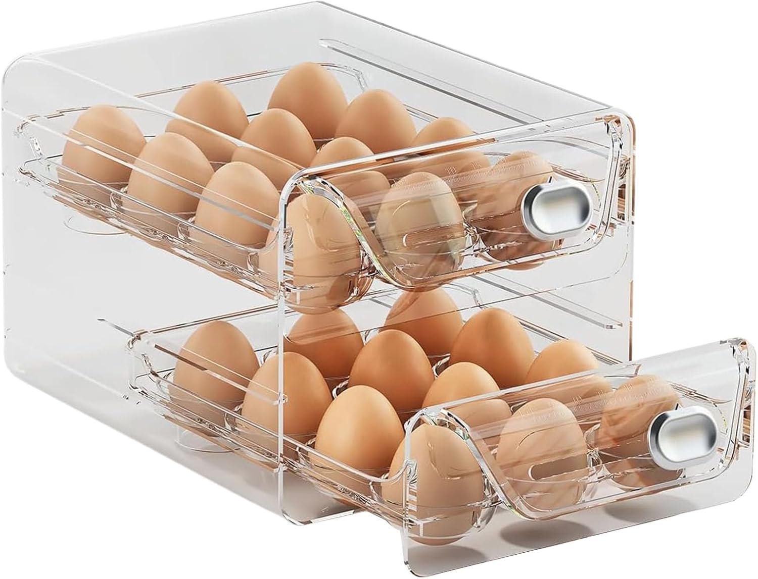 Egg Holder for Fridge Egg Storage Container with Timer Scale Double Layer Large Capacity Space-Saving Refrigerator Egg Rack ()