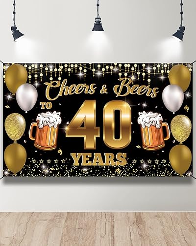 Pancarta de fondo con texto en inglés "Cheers to 40 Years", decoración de feliz cumpleaños número 40 para hombres y mujeres, fiesta de cumpleaños de