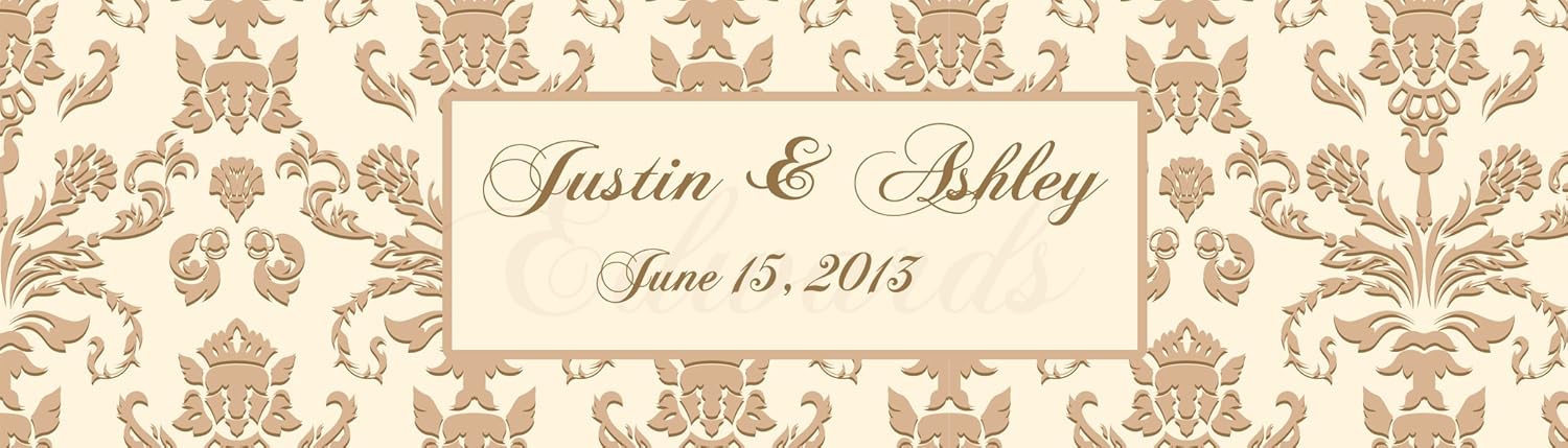 100 Baroque Wedding Anniversary Shower Water Bottle Labels 8"x2"