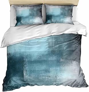 California King Duvet Cover with 2 Pillowcases, Blue Gray Bedding Set California King with Zipper Closure, Retro Abstract Gradient Plaid Geometric Art Microfiber 3 Pieces Duvet Cover Sets