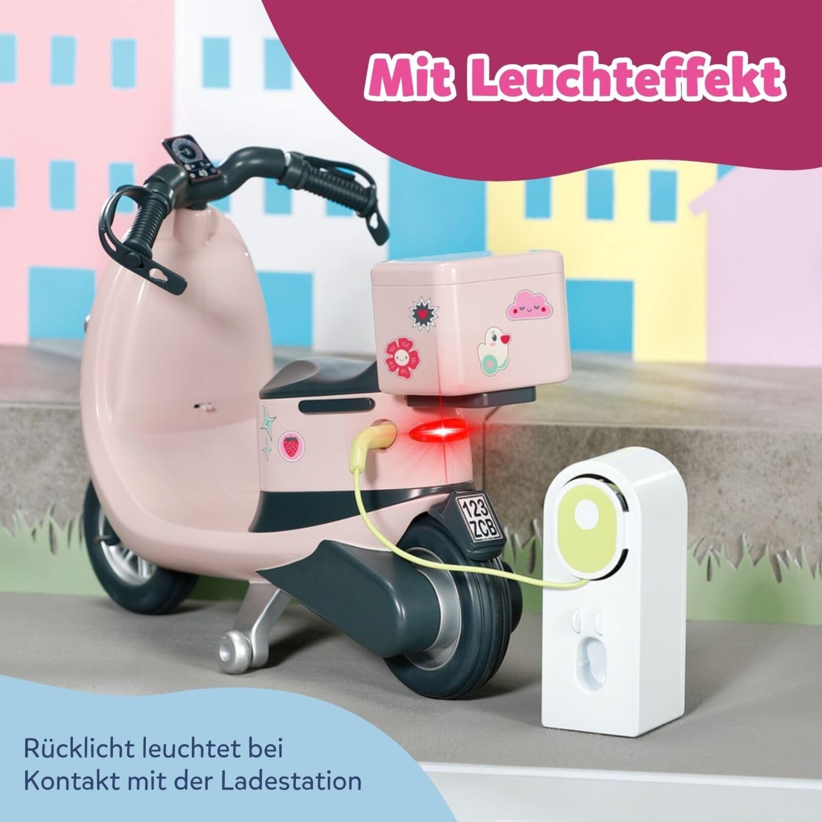 BABY Born E-Scooter - Ferngesteuerter Roller inkl. Zubehör - Funktioniert mit Batterien - Geeignet für alle 43cm Puppen