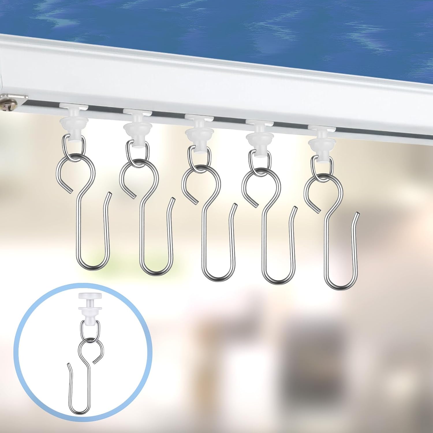 100 Pcs Curtain Track Gliders Hooks 50 Plastic Curtain Tracks Glider and 50 Metal Hook Ceiling Sliding Curtains Tracks Hook for Straight Curved Track Glider Carriers Hooks Rail Runner