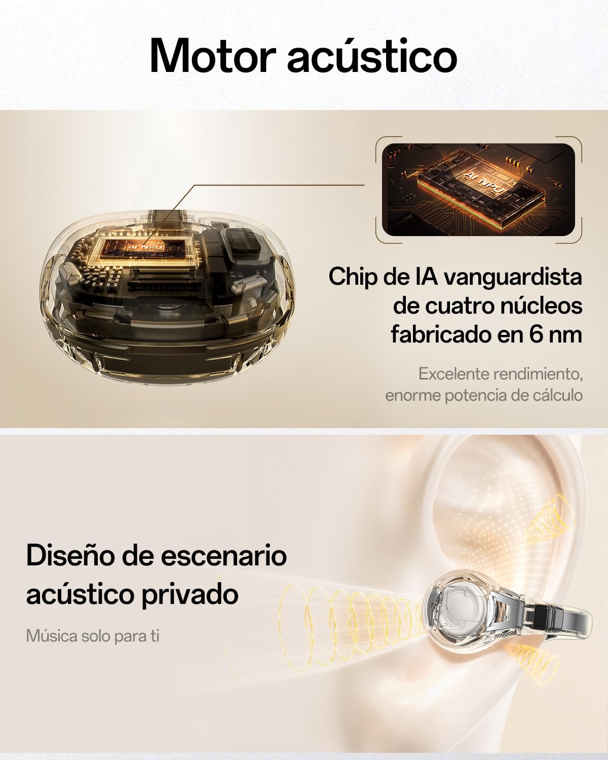 OPPO Enco Clip2 Auriculares Open-Ear, Drivers 11mm+9mm, Bluetooth 6.1 Sonido Dynaudio, Comodidad EarHug, Audio Hi-Res LHDC 5.0, 40H Autonomía, Llamadas por Conducción Ósea, Luminous Gold