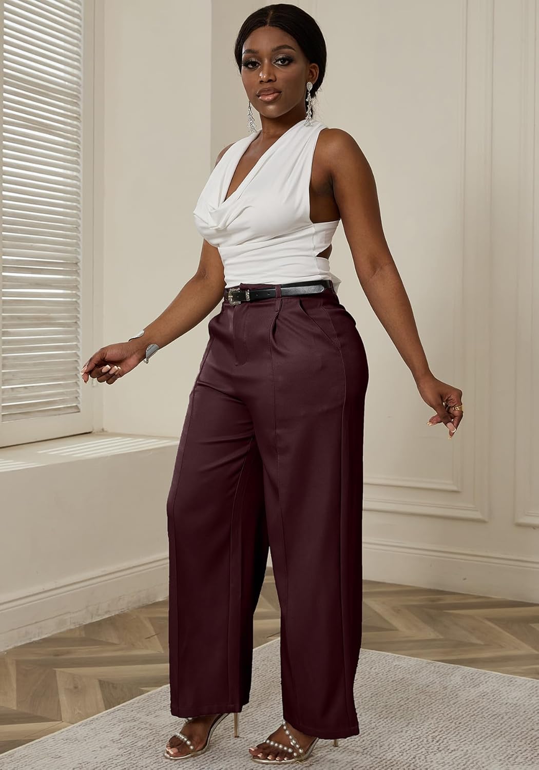 LAJIOJIO Wide Leg Dress Pants Women Casual,High Waist Work Pant Straight Leg Trousers with Pockets - Image 2