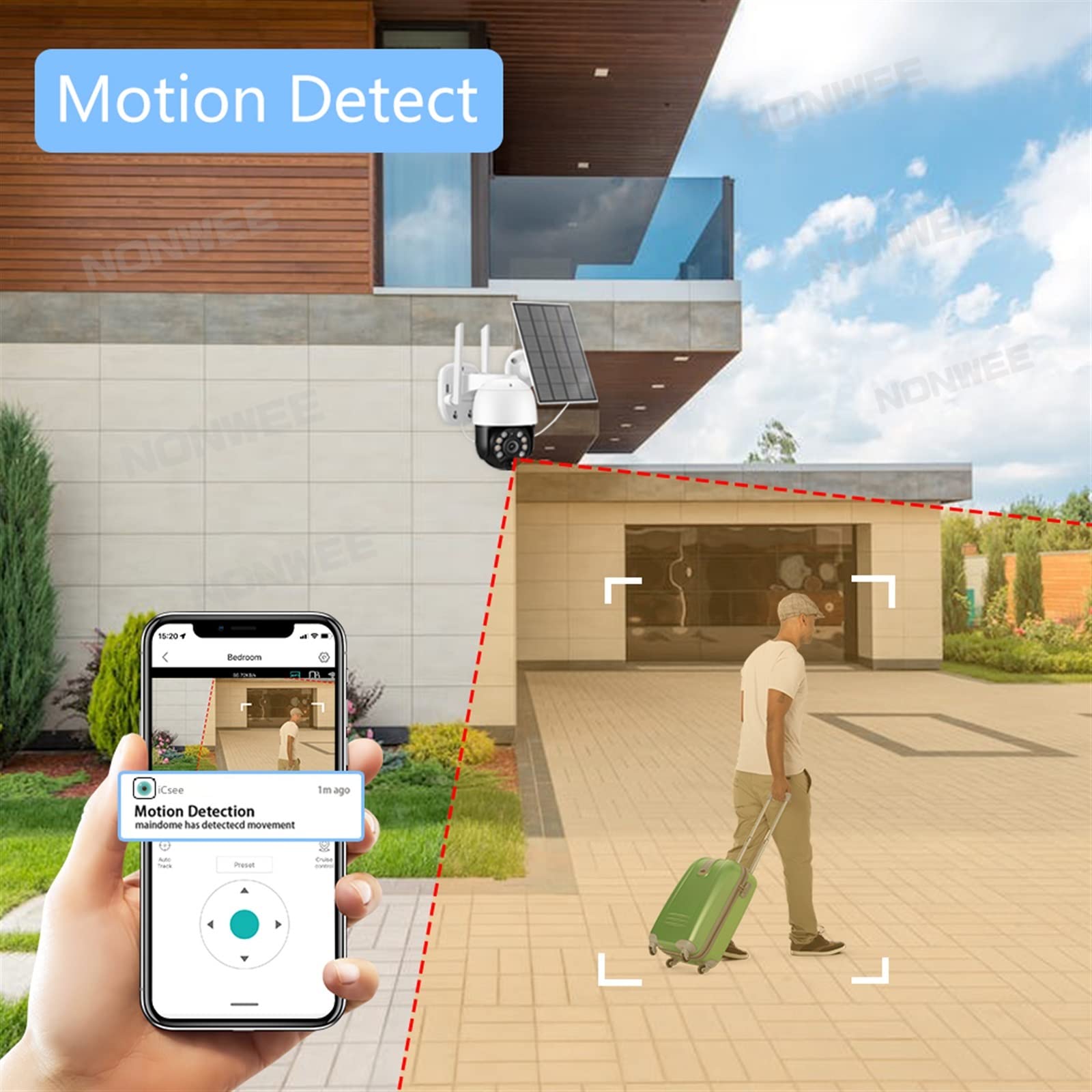 Caméra de sécurité, 4G Carte SIM caméra Solaire Batterie intégrée extérieure 3MP PTZ sans Fil CCTV sécurité Surveillance Cam PIR Motion(3MP 4G CAM)