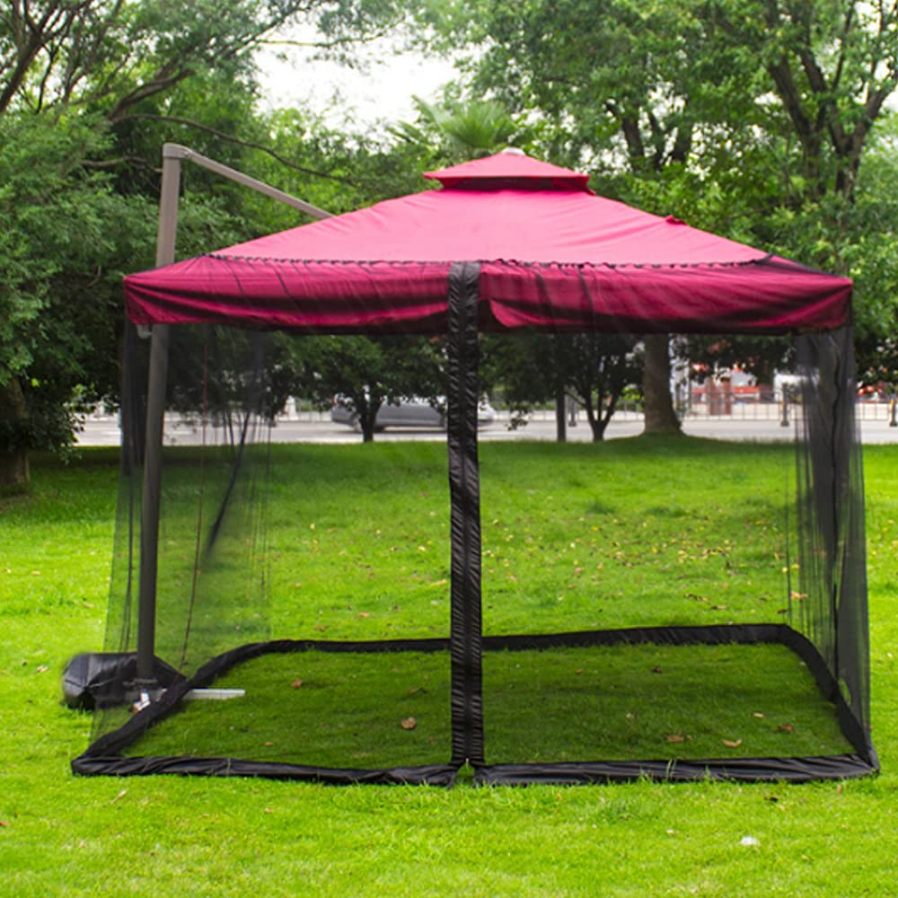 Moskitiera na zewnątrz, Składana siatka na parasol ogrodowy, czarno-biała, wiele typów, 300x230cm, zapinana zamek(Nero,Ombrello romano)