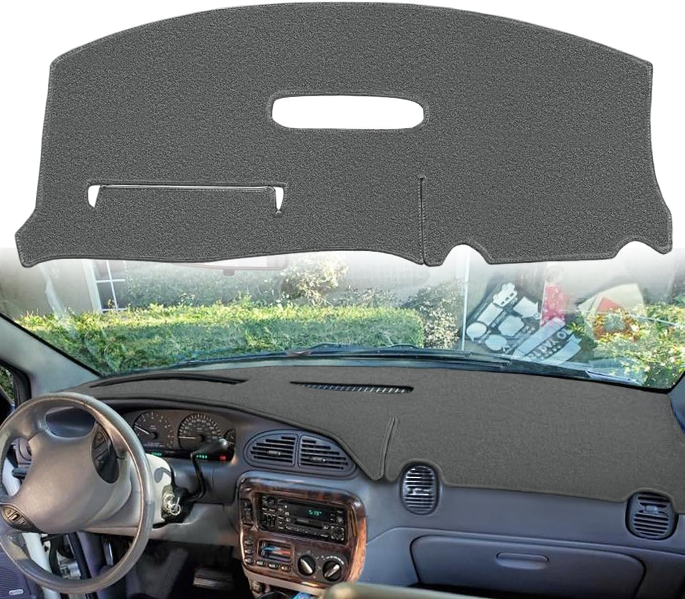 Dash Cover Mat Custom Fit for Dodge Caravan/Grand Caravan, Chrysler Town Country/Voyager/Grand Voyager, Plymouth Voyager/Grand Voyager no Speaker Dashboard Pad Carpet Protector K345 (Dark Gray)