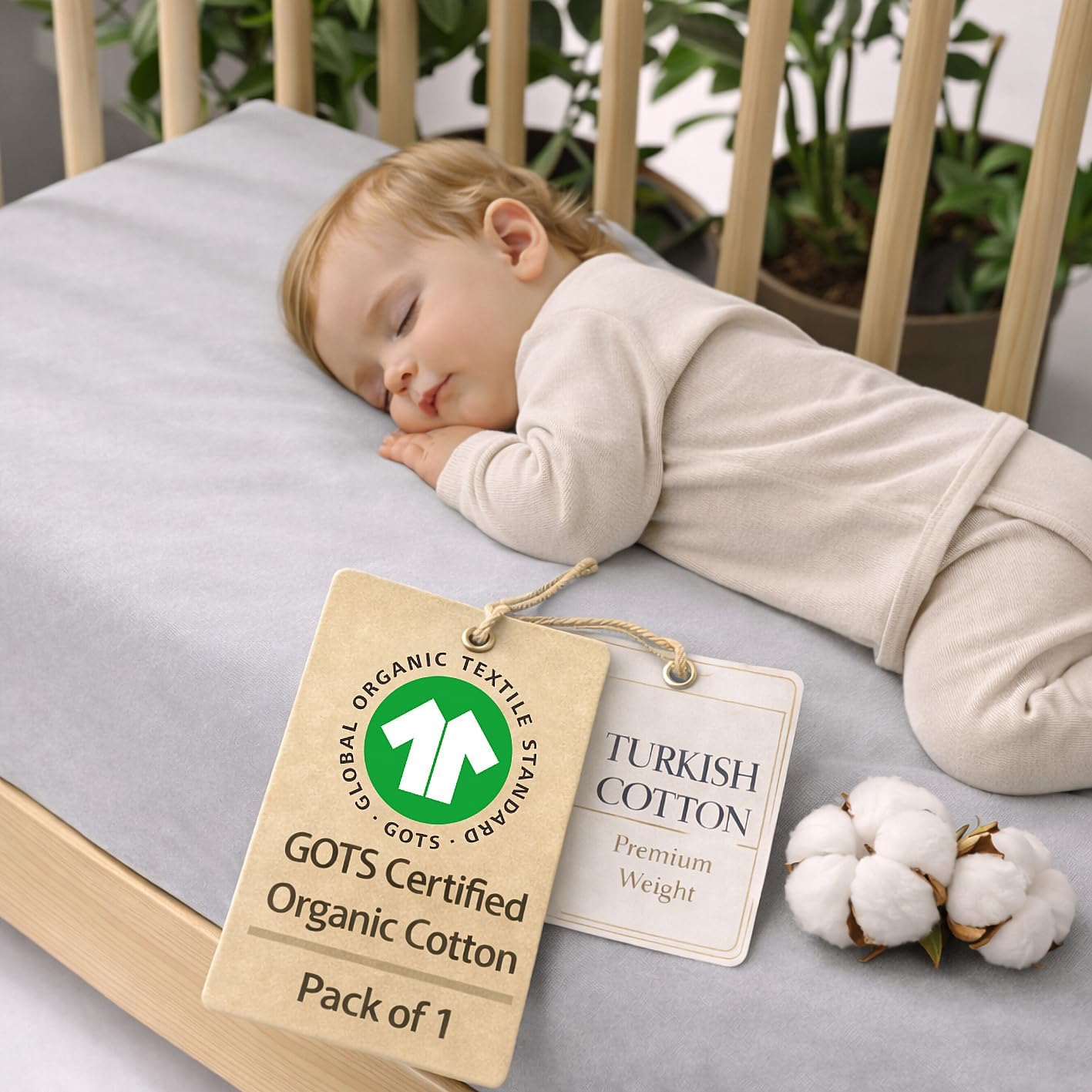 GOTS Organic Cotton Crib Sheets, Aegean Heritage Turkish Cotton 200GSM, Quality at First Touch,1 Pack Toddler Bed Fitted Mattress Sheets for Boys, Girls Cute Breathable Soft