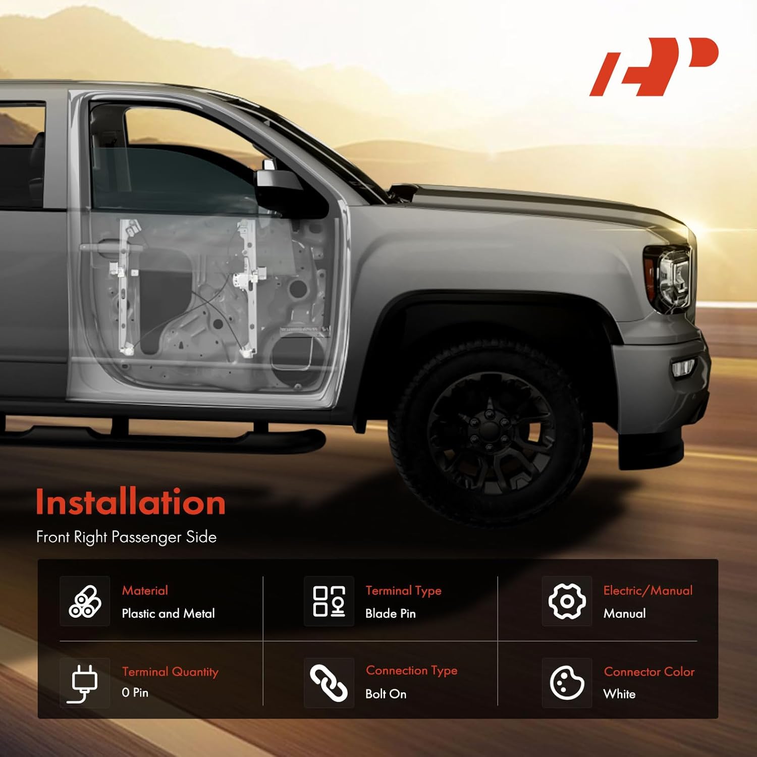 A-Premium Manual Window Regulator Compatible with Dodge Grand Caravan, Caravan & Chrysler Town & Country, Voyager, 2001 2002 2003, Front Right Passenger Side