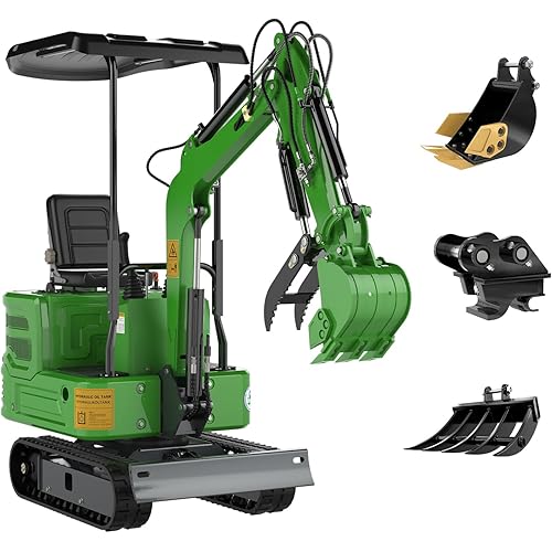 1.2 Ton Mini Excavator, 13.5HP Gasoline Powered Compact Digger with EPA Certificate, Tracked Backhoe for Trenching, Farming, Landscaping, Curbside delivery (green1)