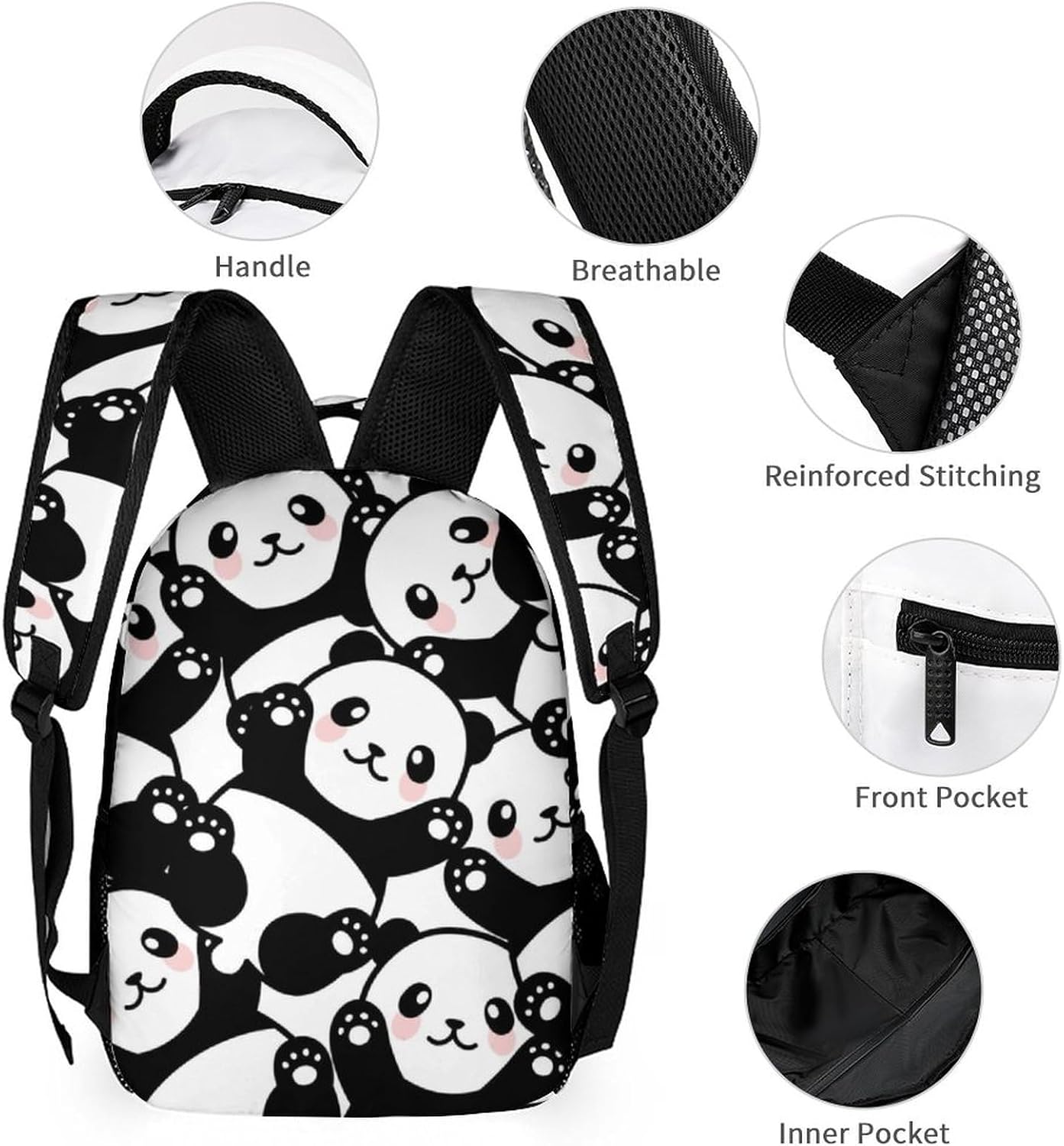 Panda Backpack with Lunch Box & Pencil Case, 16 Inch Cute Panda Themed Bookbag, Adjustable Lightweight Large Capacity, Colorful Panda Backpack Set for Kids Girls Boys School - Image 2