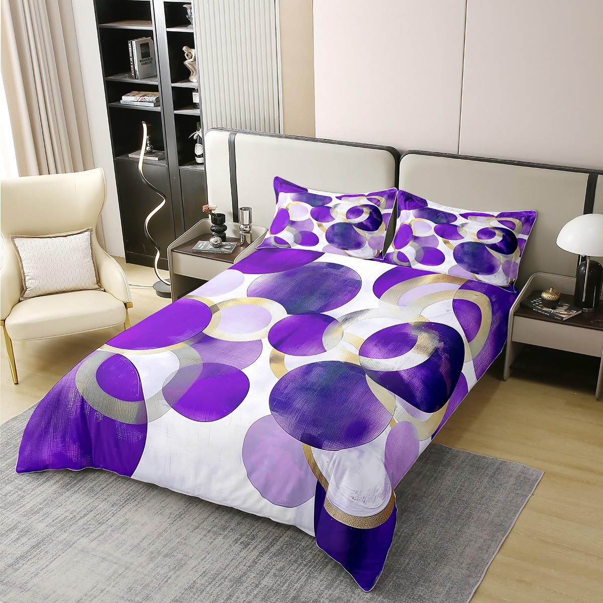 Homewish fioletowy geometryczny podwójny zestaw pościeli akwarela koło nadruk bawełna poszewka na kołdrę współczesna dekoracja poszwa na kołdrę minimalistyczny wiatr stylowe zestawy łóżek