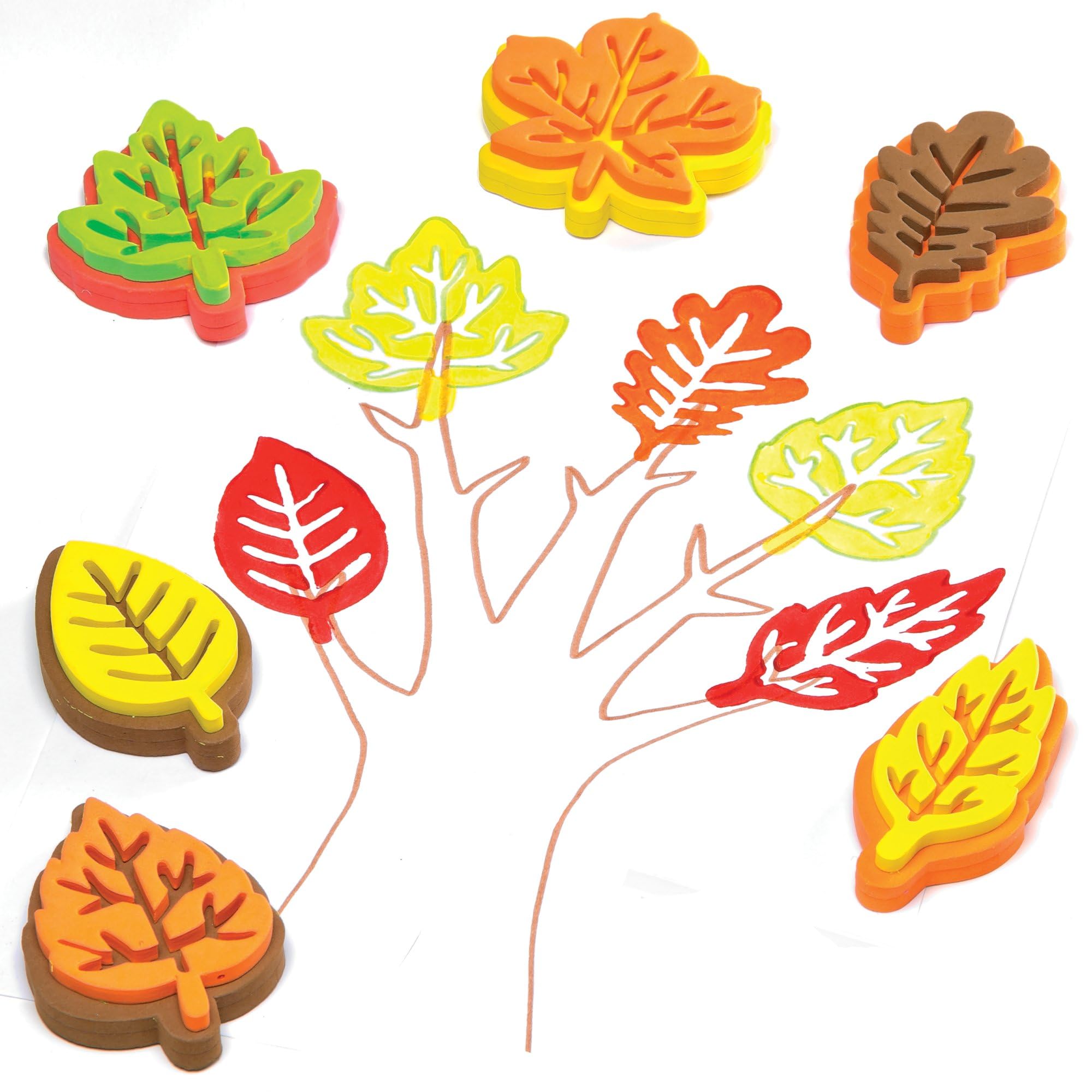Baker Ross Foam Leaf-Shaped Stampers for Kids' Art Projects, to Decorate Cards, Collage, and Scrapbooking (Pack of 10)