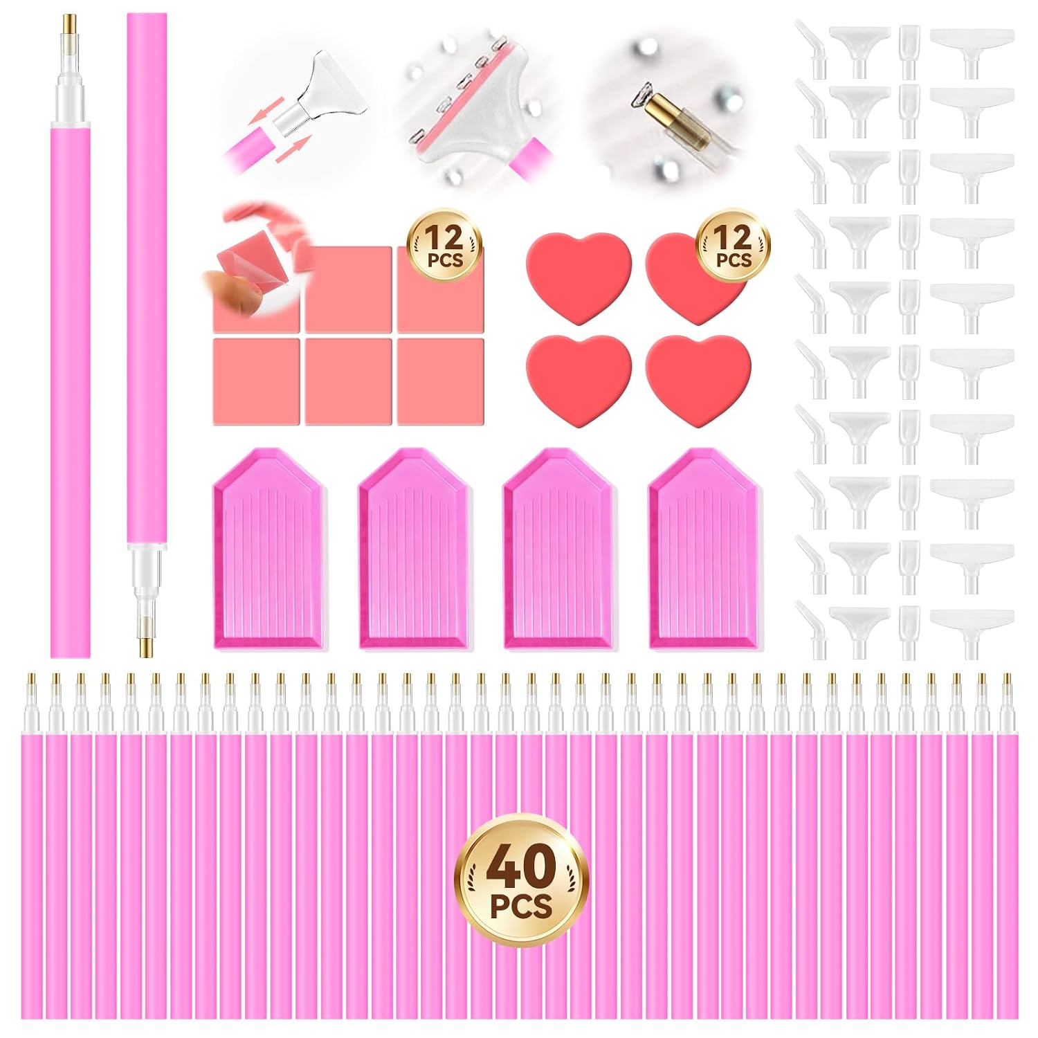 108Pcs Rhinestone Picker Tool Kit: 40Pcs Dual-Ended Handle, Bedazzling Tools Pen Kit with 40 Upgraded Plastic Replacement Tips, 24 Clay, 4 Rhinestone Storage Tray for Home Studio DIY Craft