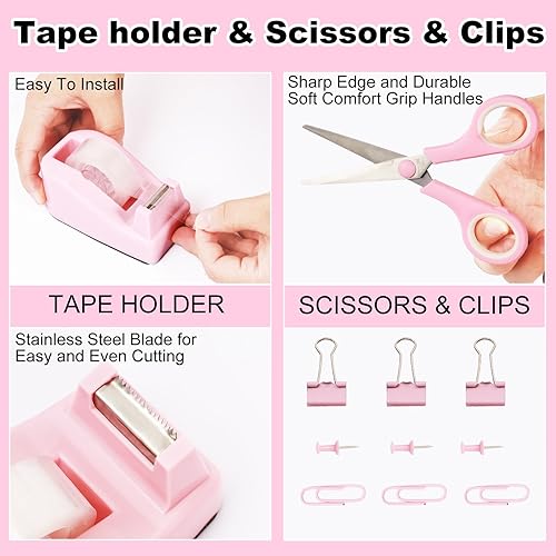 Miniatura 4 de Desk Organizers and Accessories Set with 360-Degree Rotating Pen Holder, Tape Dispenser, Stapler, Staple Remover, 1000 Staples, Tape, Clips Set,