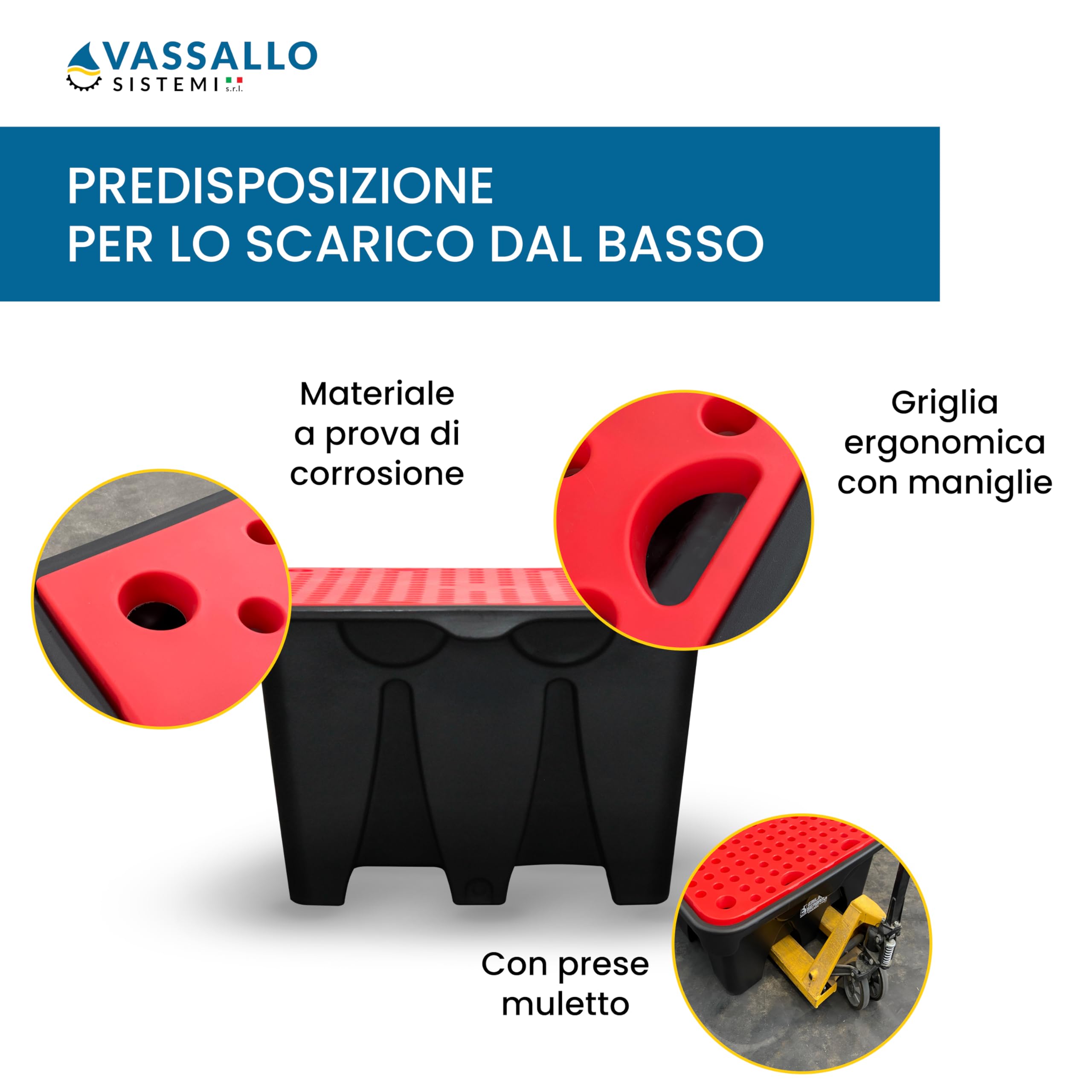 Vasca di Raccolta in Polietilene per 1 IBC (1000L) – Bacino di Contenimento Professionale 1110L – Piattaforma Stoccaggio Liquidi Chimici e Oli – Vassallo Sistemi