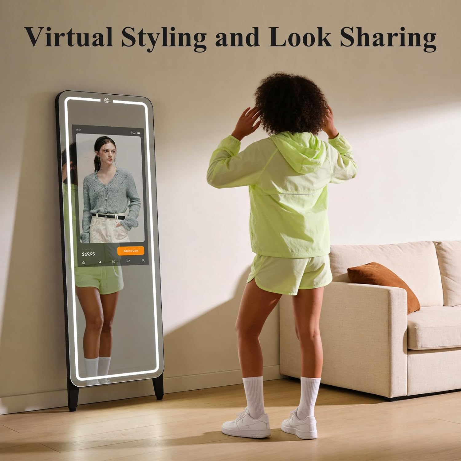 Smart Fitness Mirror 32" Touchscreen Android Open System Workout Monitor with 63" Full Length HD Mirror, RGB LED Lights, Wall Mount & Free Standing, Ideal for Home Gym Yoga Exercise