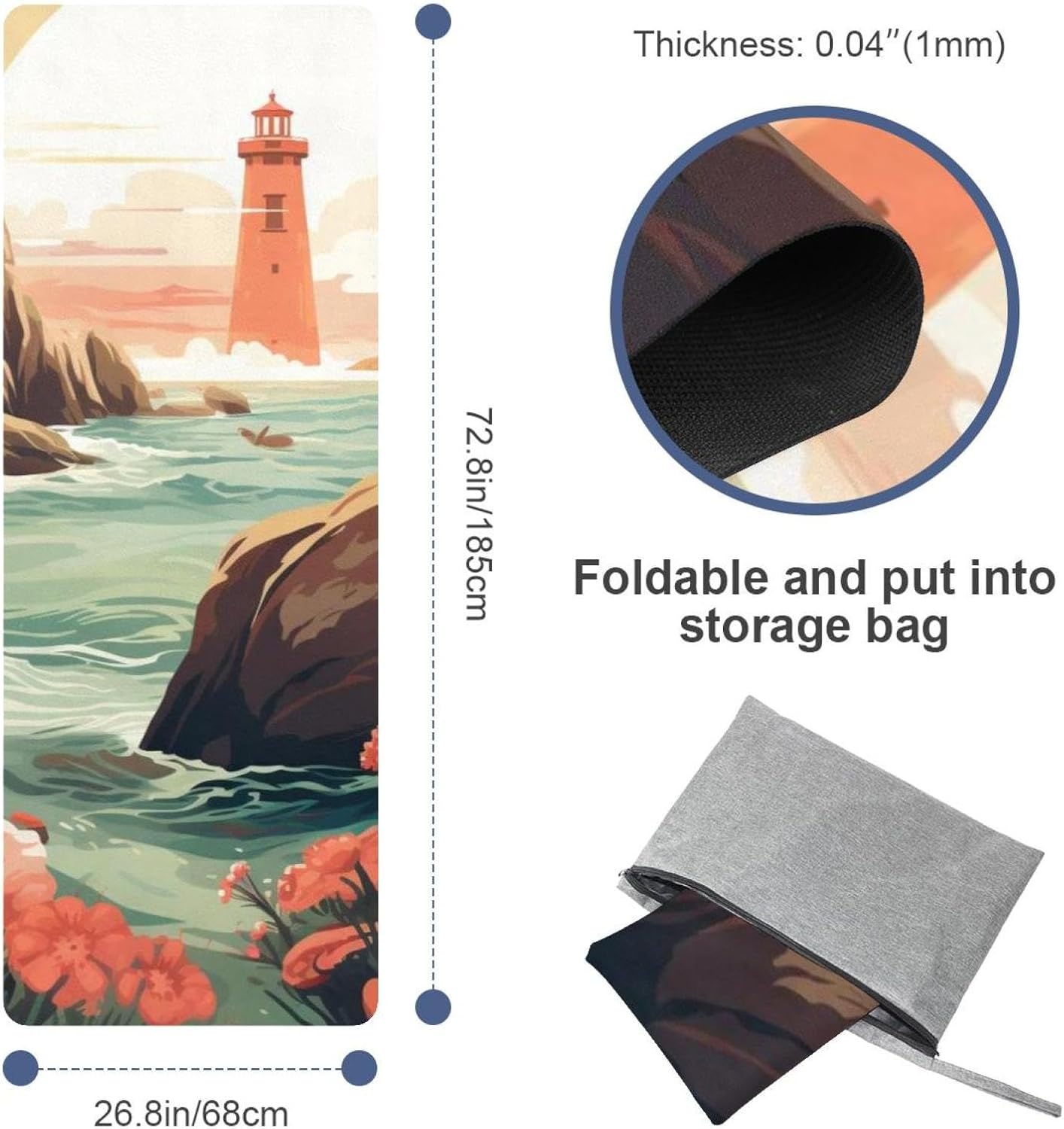 Yoga Towel, Sea Lion Pattern Non Slip Sweat Absorbent Hot Yoga Mat Towel for Hot Yoga, Pilates and Fitness - 72.8" x 26.8"