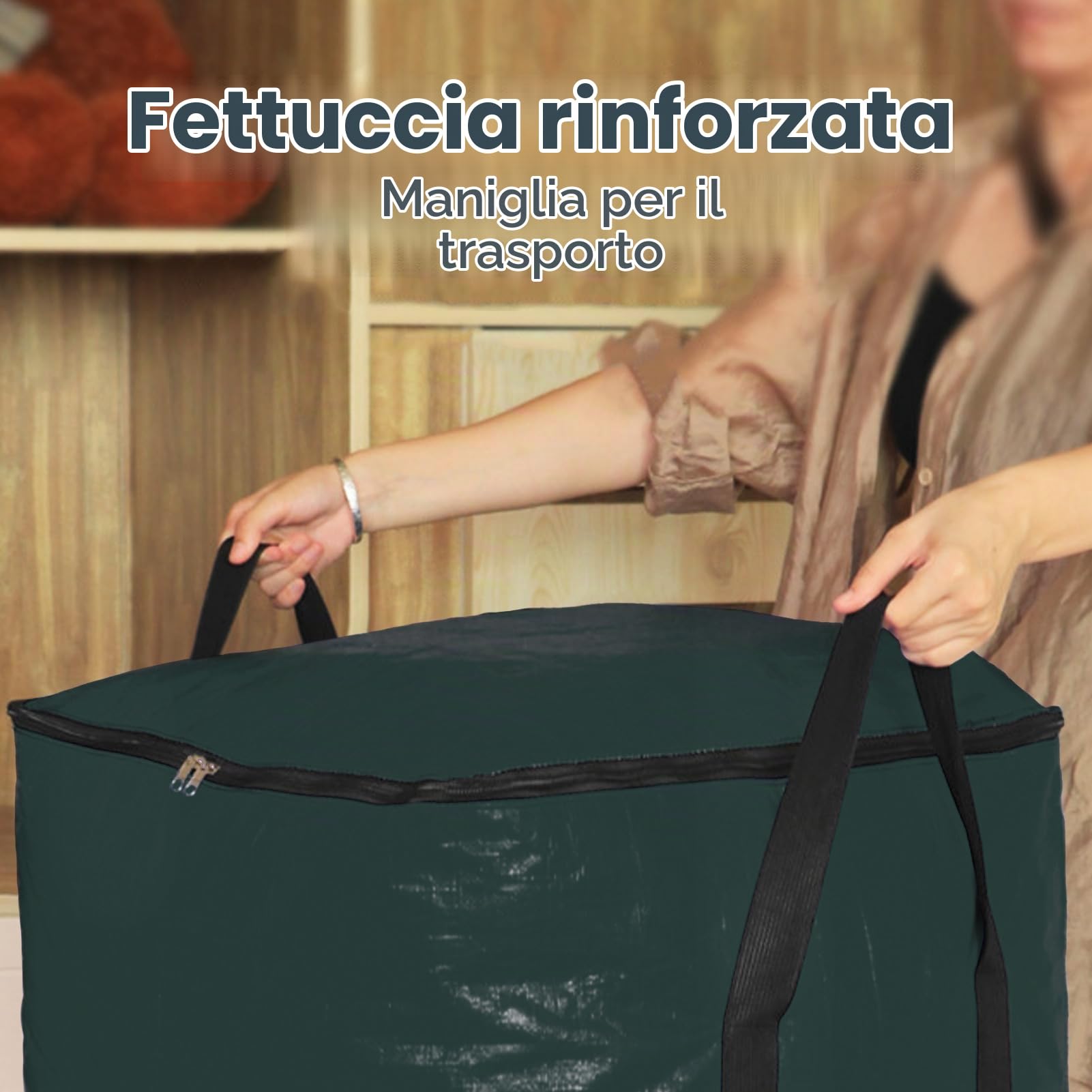 280L Sacca portaoggetti extra large verde 66×66×66 cm Sacca con coperchio con cerniera e manici Riutilizzabile e sostenibile