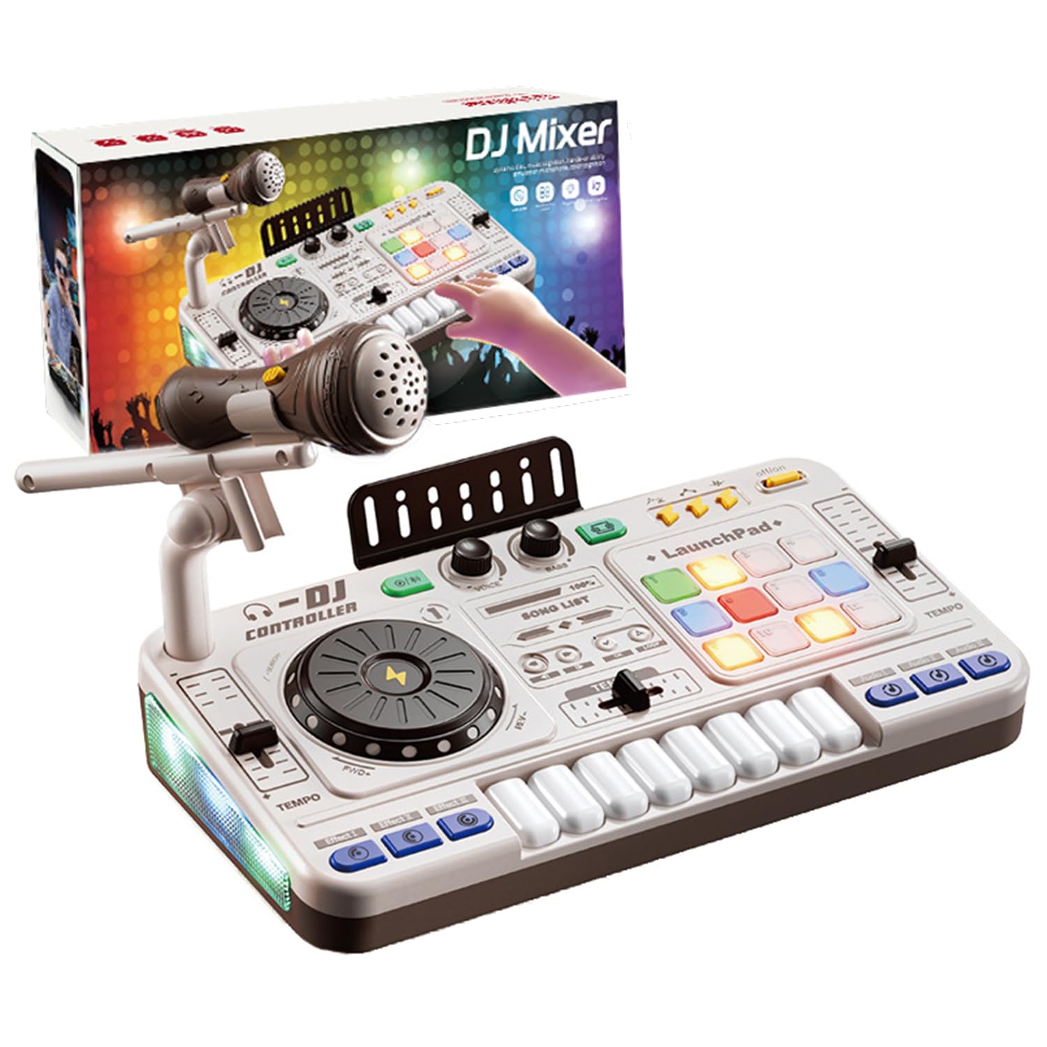 Dj Pult Principianti, Dj Pult Bambini, Dj Mixer Station Portatile Dj, Macchina Dj per bambini, Bluetooth con microfono regolabile, gradiente luminoso, adatto per bambini di età compresa tra 3 e 12