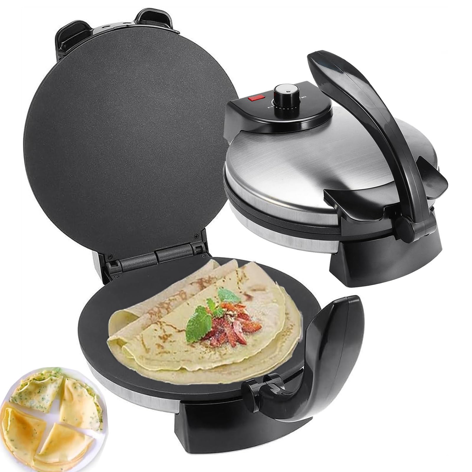 Macchina per Roti Antiaderente (10 pollici), Macchina per Pancake Portatile da Colazione da 2000 W con Indicatore LED, Temperatura Regolabile, Prepara Facilmente Chapati/Tortilla Perfetti