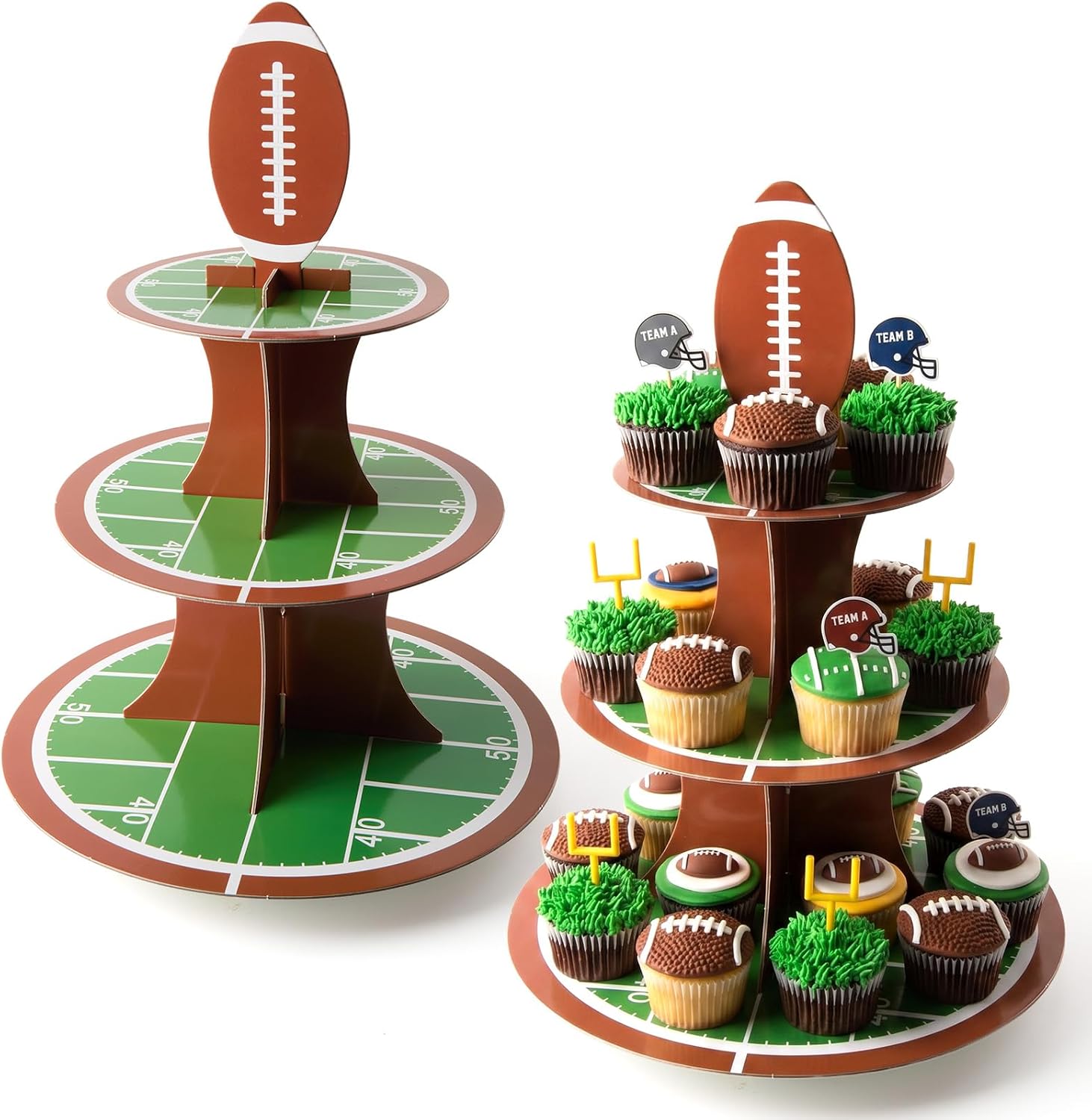 Willinglong 2 Pcs Football Cupcake Stand Football Birthday Party Decor