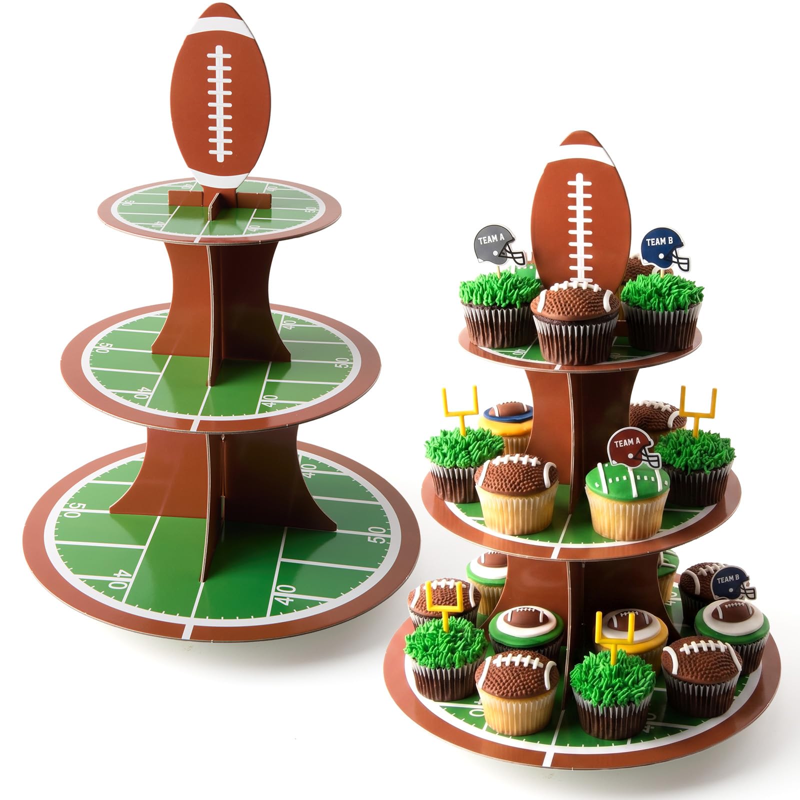 Willinglong 2 Pcs Football Cupcake Stand Football Birthday Party Decor