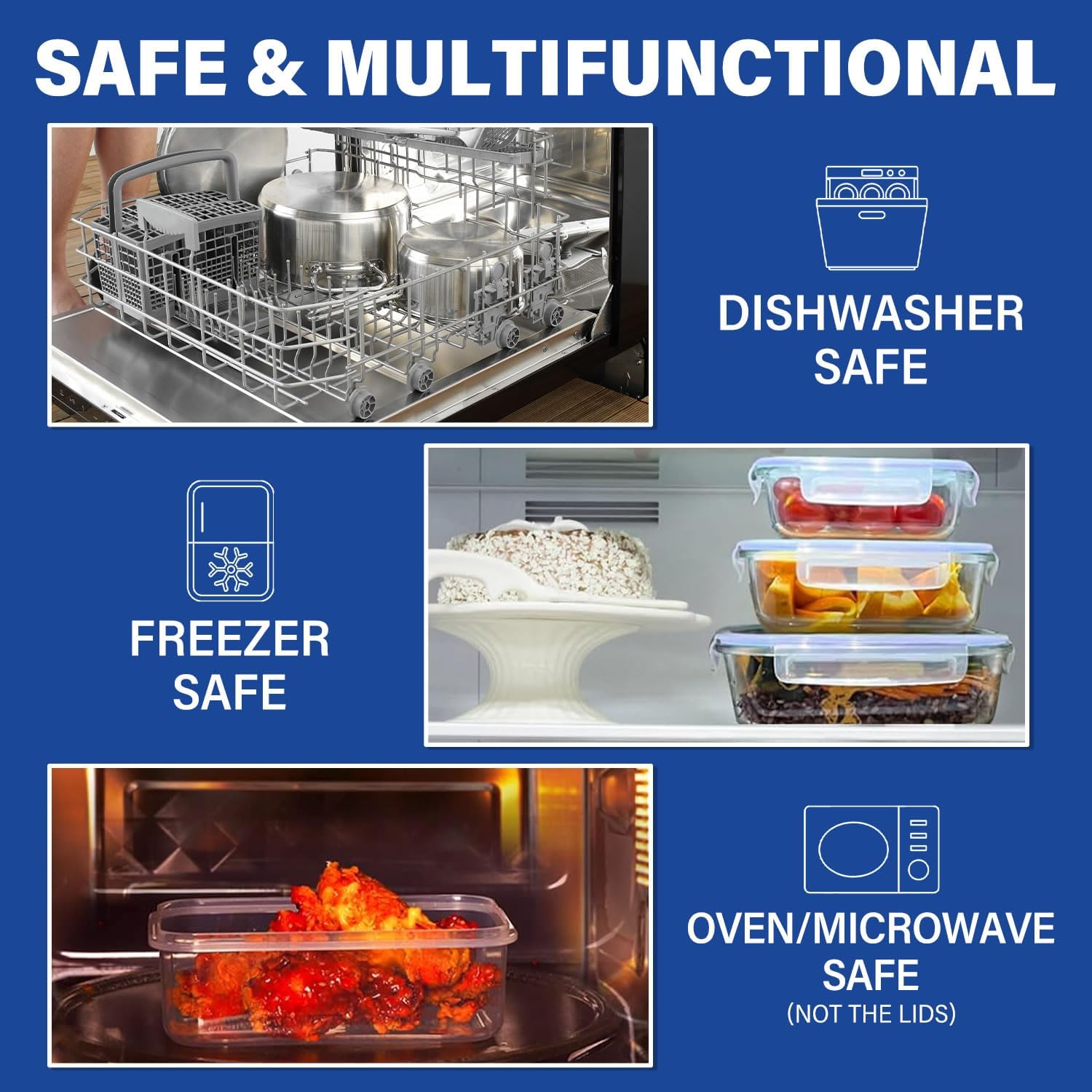 12 Pcs Glass Food Storage Lunch Containers Airtight Lids With Steam Vents, BPA Free Meal Prep Containers, Safe For Microwave, Dishwasher, Oven & Freezer Pantry Kitchen Storage, 310-1040ml