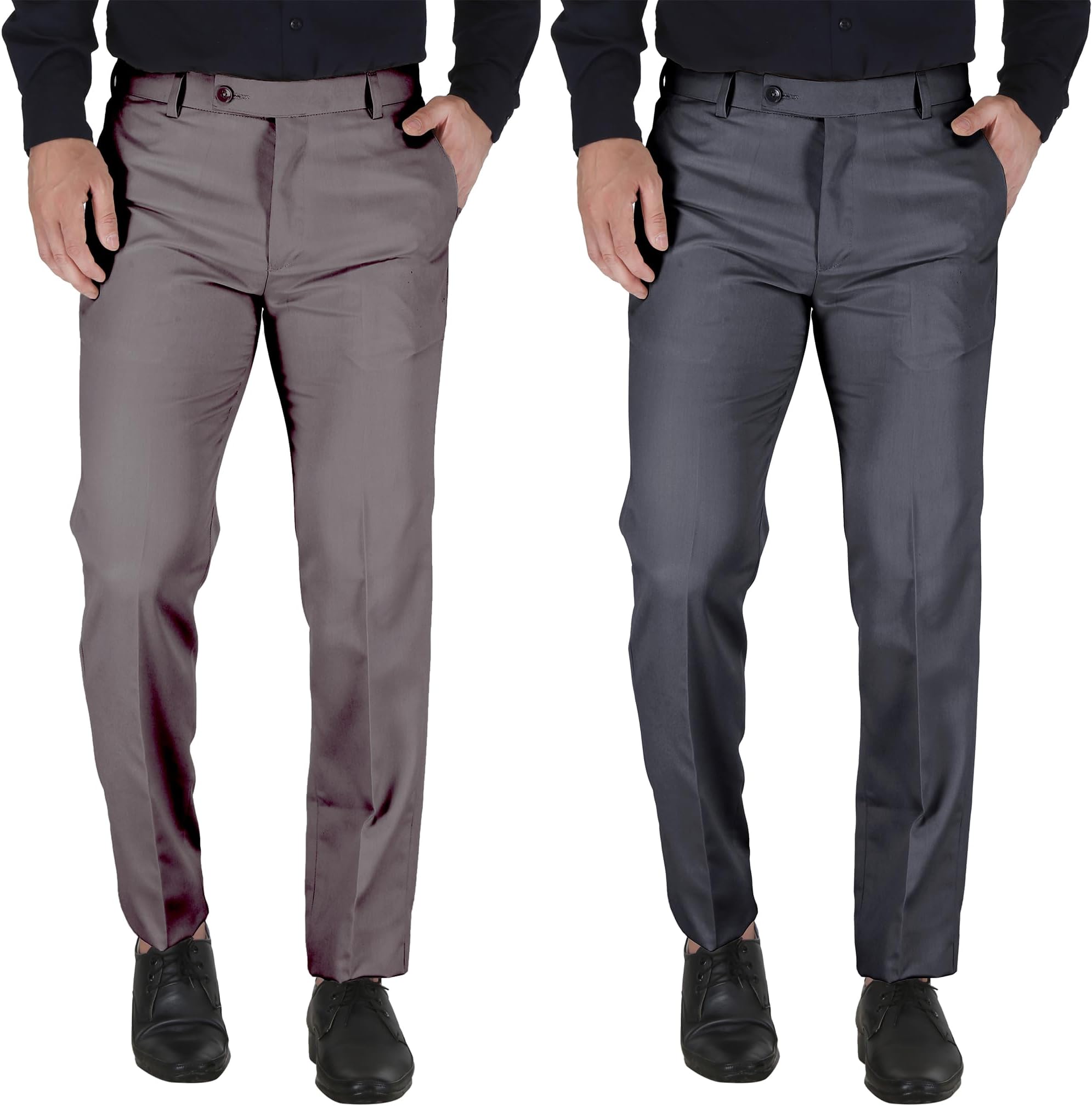 MARK LEWIS Men's Polycotton Formal Trouser - Comfortable, Stylish Office wear, combatable Pants for Daily Purpose, Ideal for Business & Casual Occasions - Pack of 2 - Day Brown & Dark Grey (36)